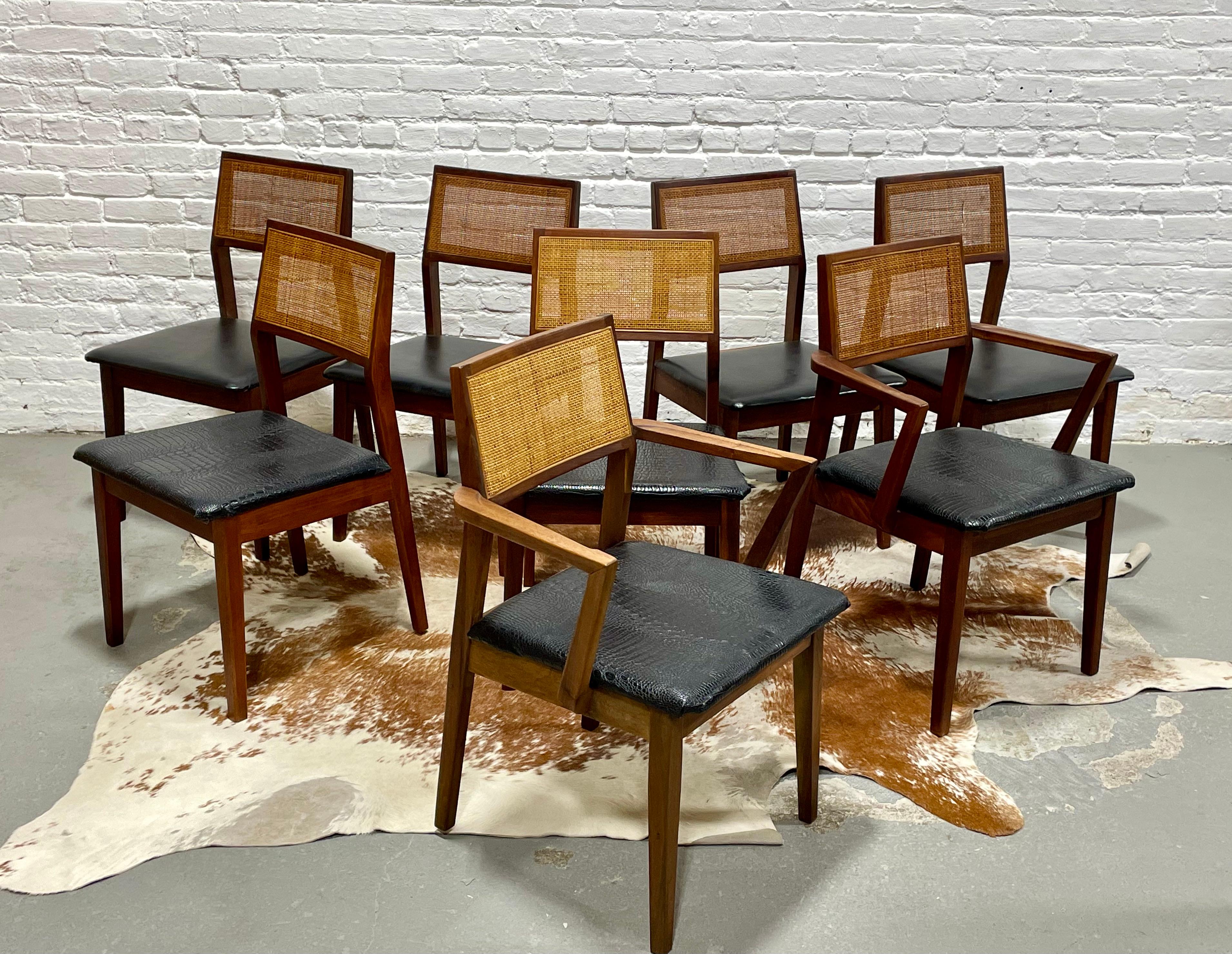 WALNUT Mid Century Modern CANED Dining CHAIRS, Set of Eight For Sale 2