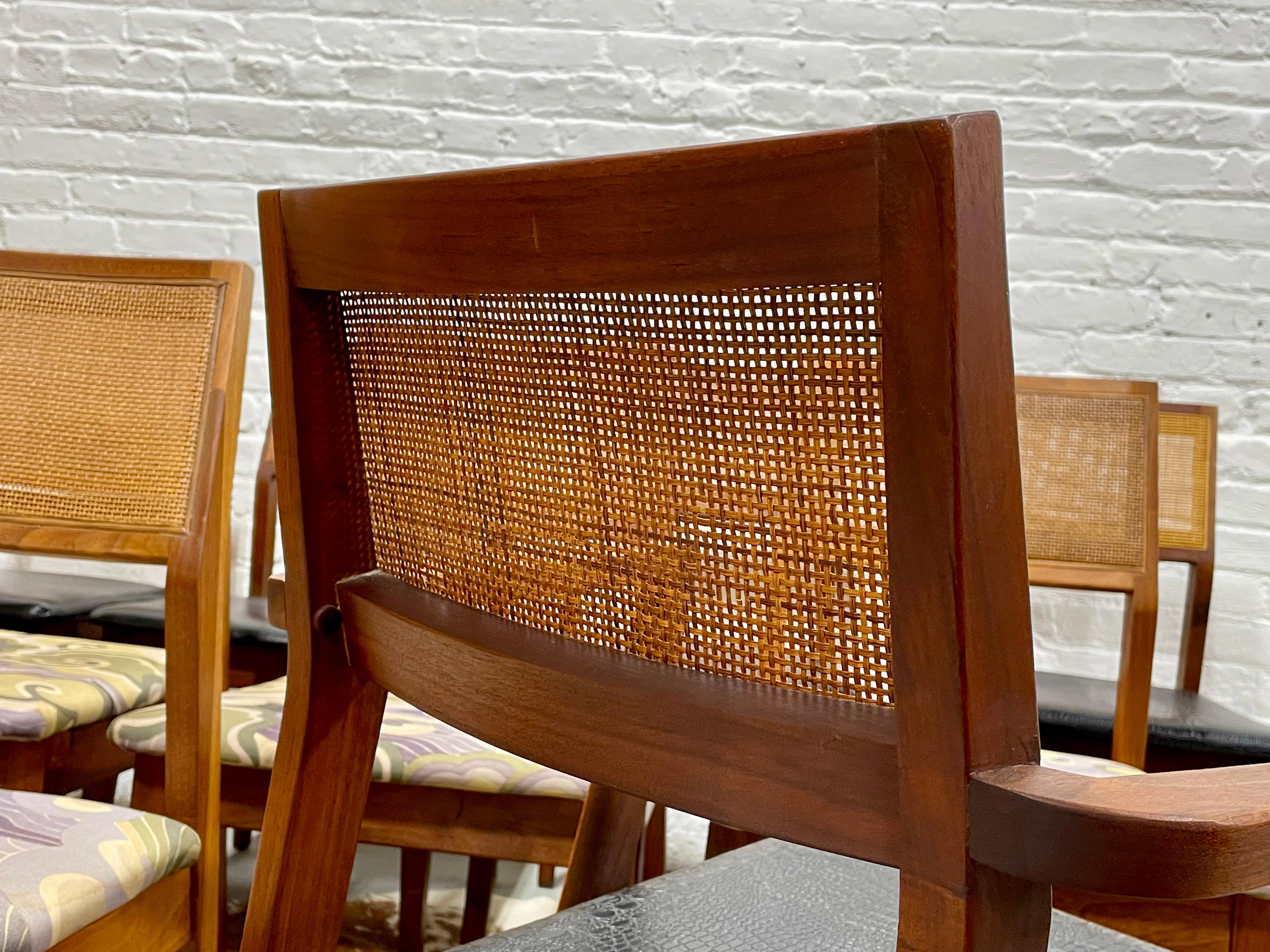 WALNUT Mid Century Modern CANED Dining CHAIRS, Set of Eight For Sale 3