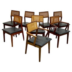 WALNUT Mid Century Modern CANED Dining CHAIRS, Set of Eight