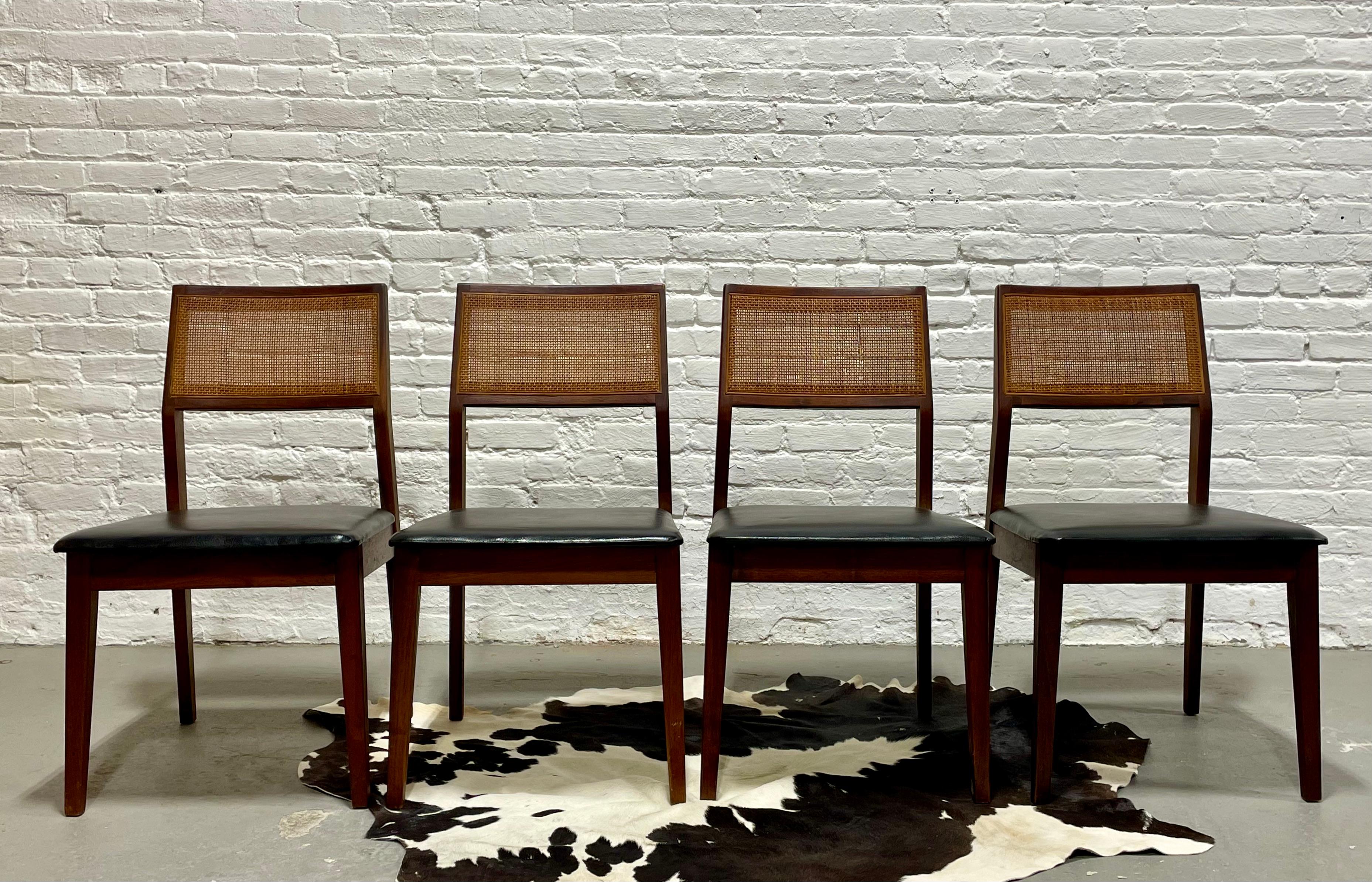 WALNUT Mid Century Modern CANED Dining CHAIRS, Set of Four For Sale 6