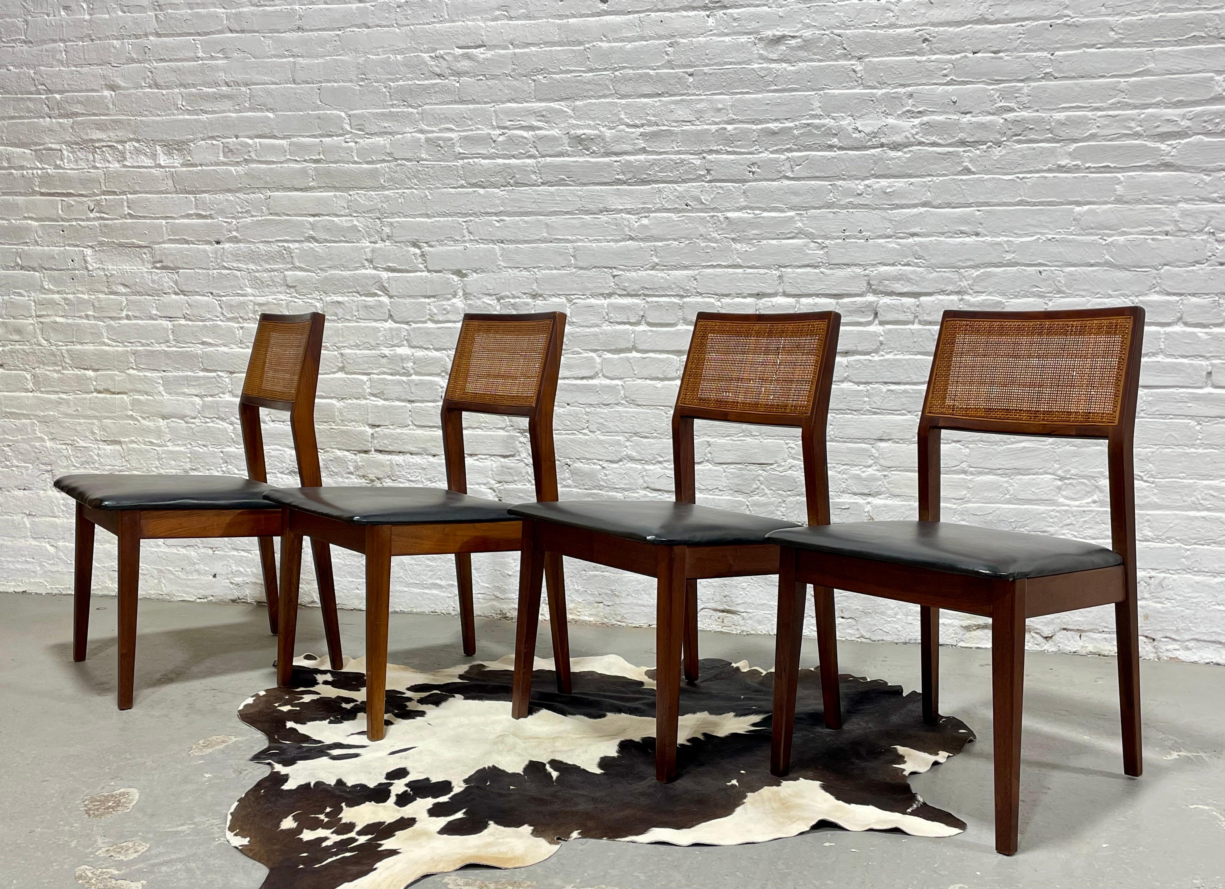 WALNUT Mid Century Modern CANED Dining CHAIRS, Set of Four For Sale 8