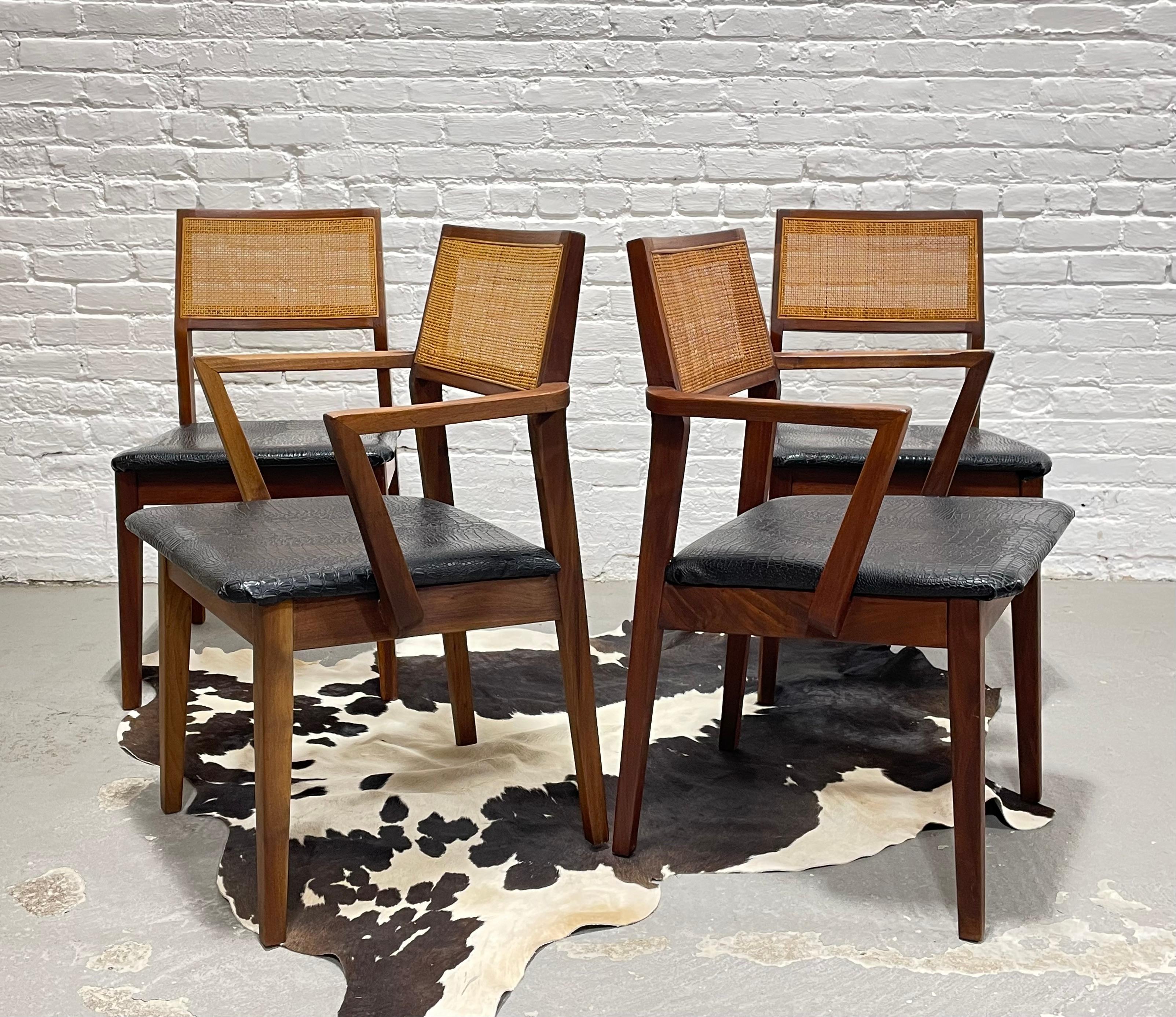WALNUT Mid Century Modern CANED Dining CHAIRS, Set of Four For Sale 11