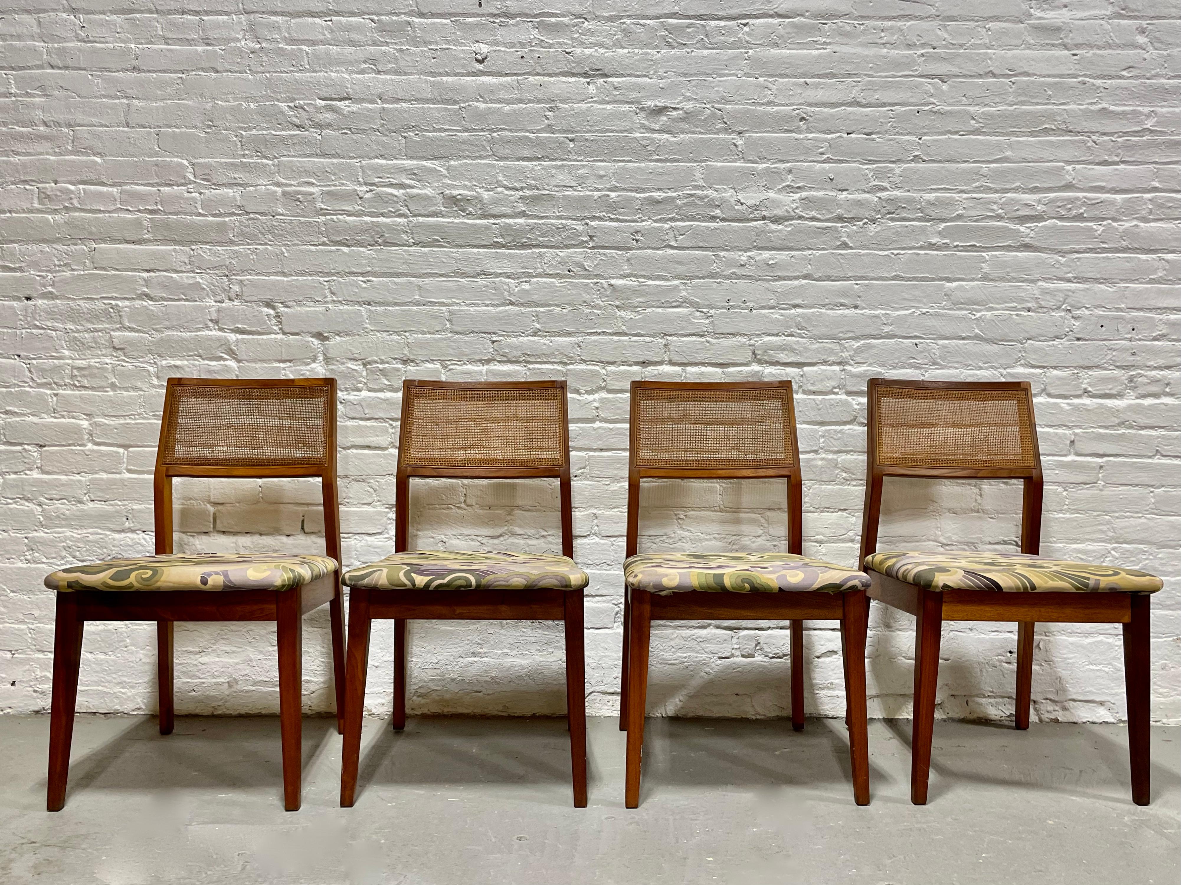 Mid-Century Modern WALNUT Mid Century Modern CANED Dining CHAIRS, Set of Four For Sale