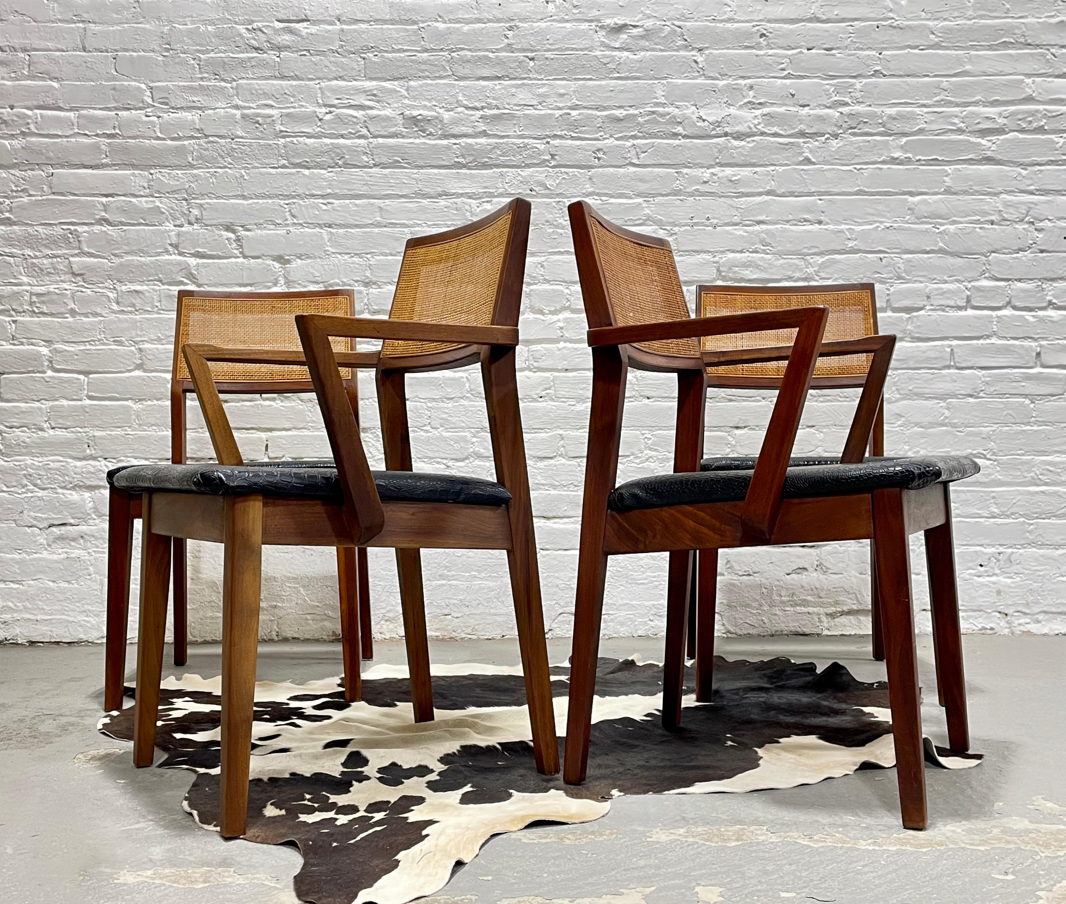 Mid-Century Modern WALNUT Mid Century Modern CANED Dining CHAIRS, Set of Four For Sale