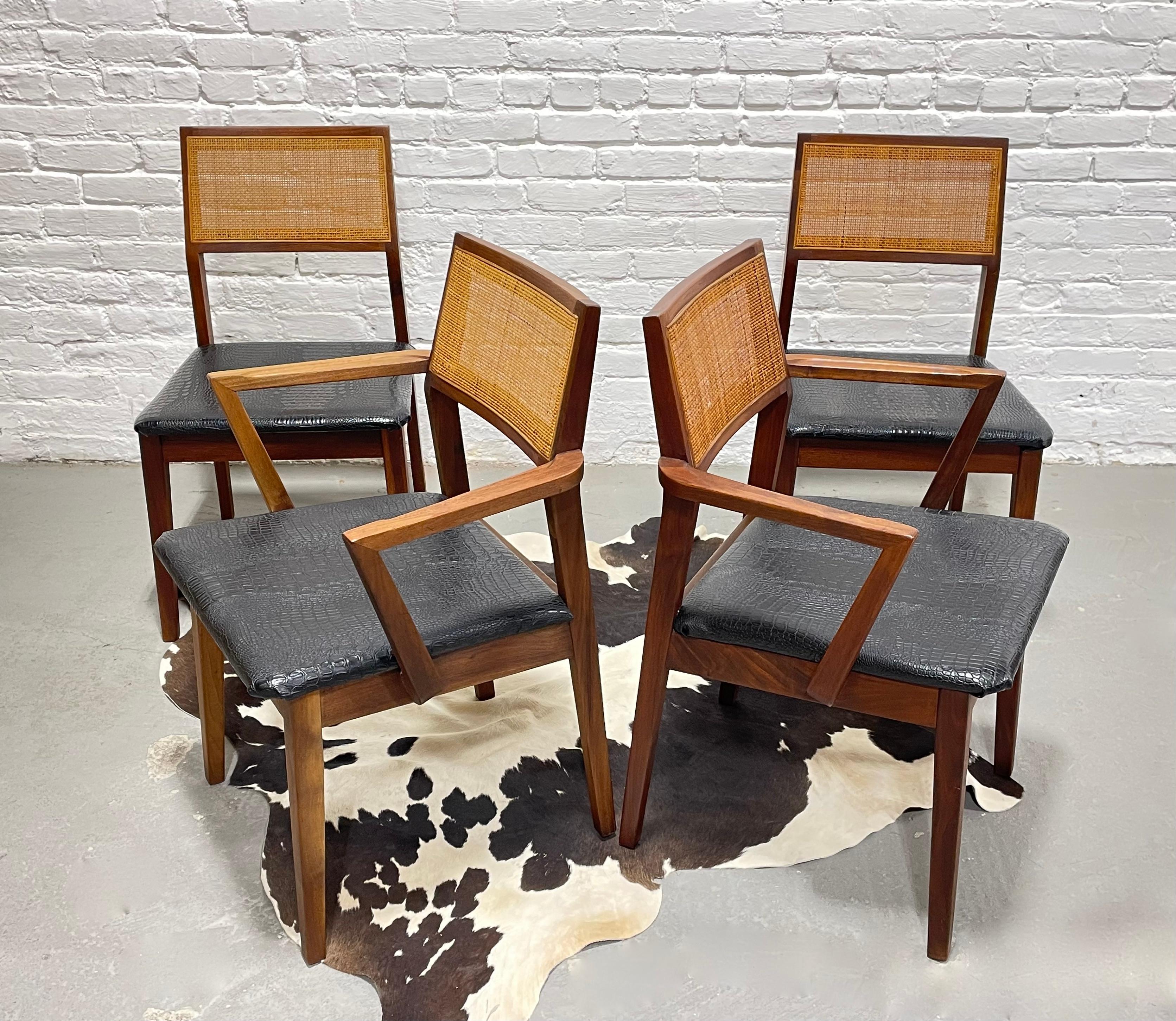 WALNUT Mid Century Modern CANED Dining CHAIRS, Set of Four In Good Condition For Sale In Weehawken, NJ