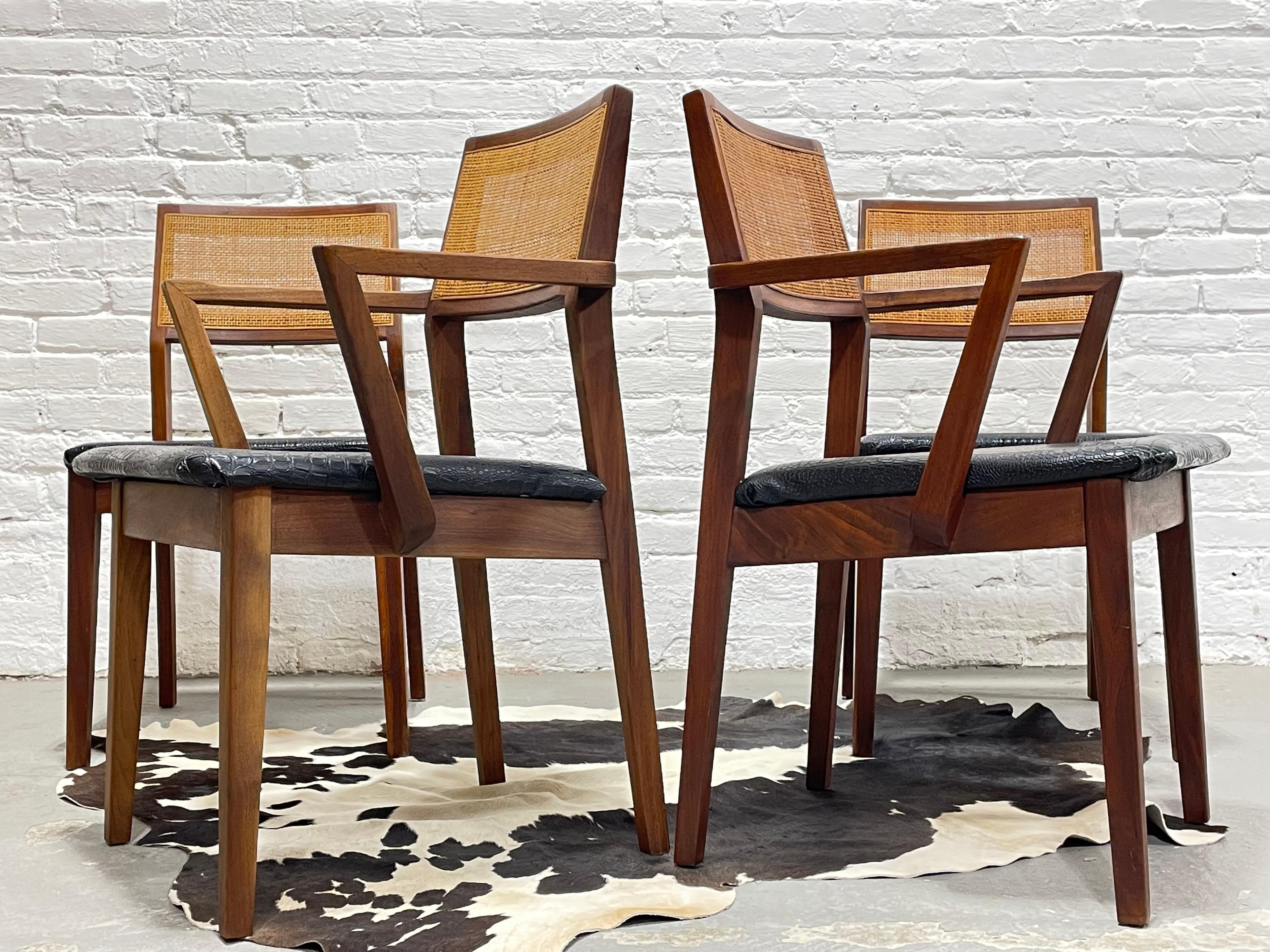 Mid-20th Century WALNUT Mid Century Modern CANED Dining CHAIRS, Set of Four For Sale