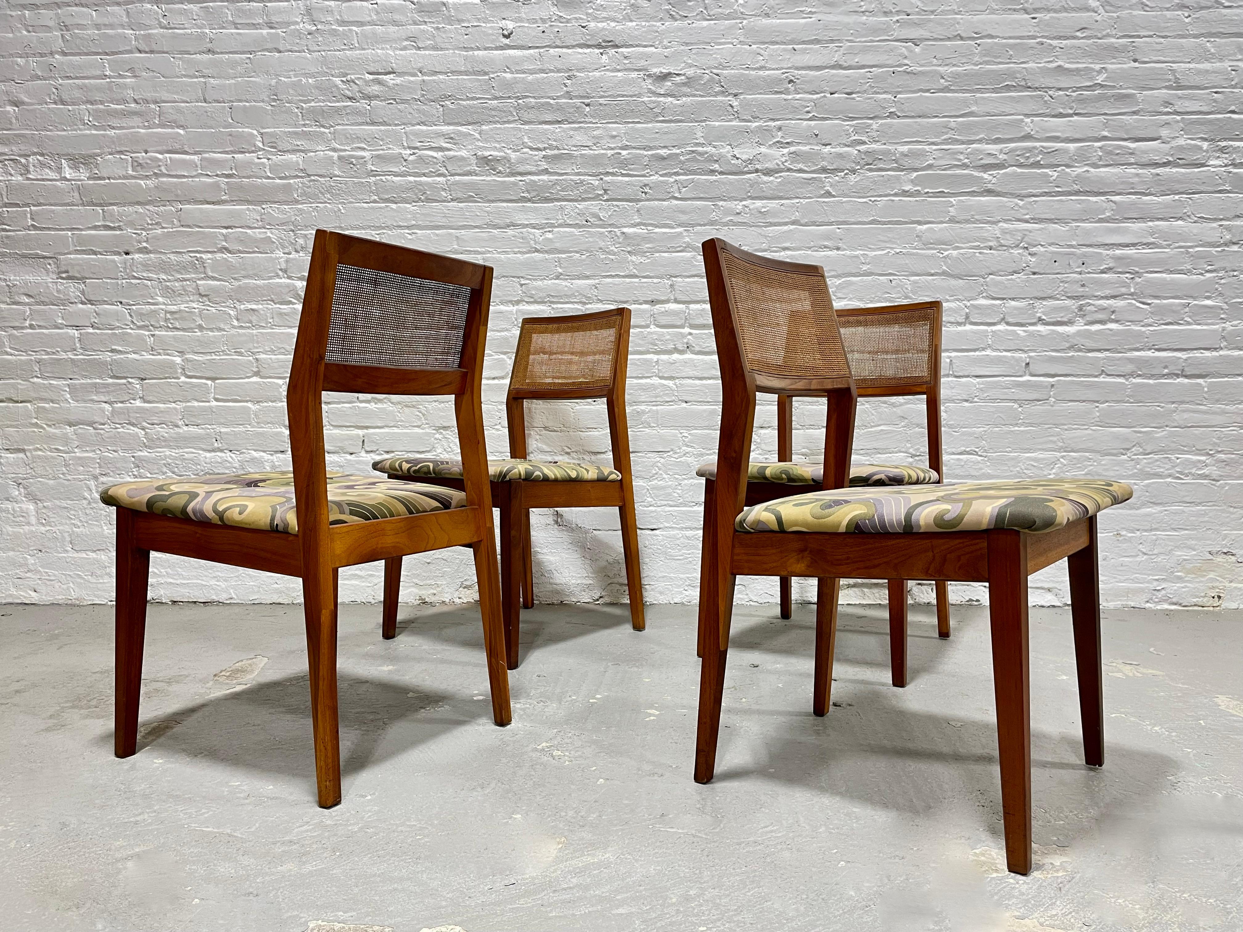 Cane WALNUT Mid Century Modern CANED Dining CHAIRS, Set of Four For Sale