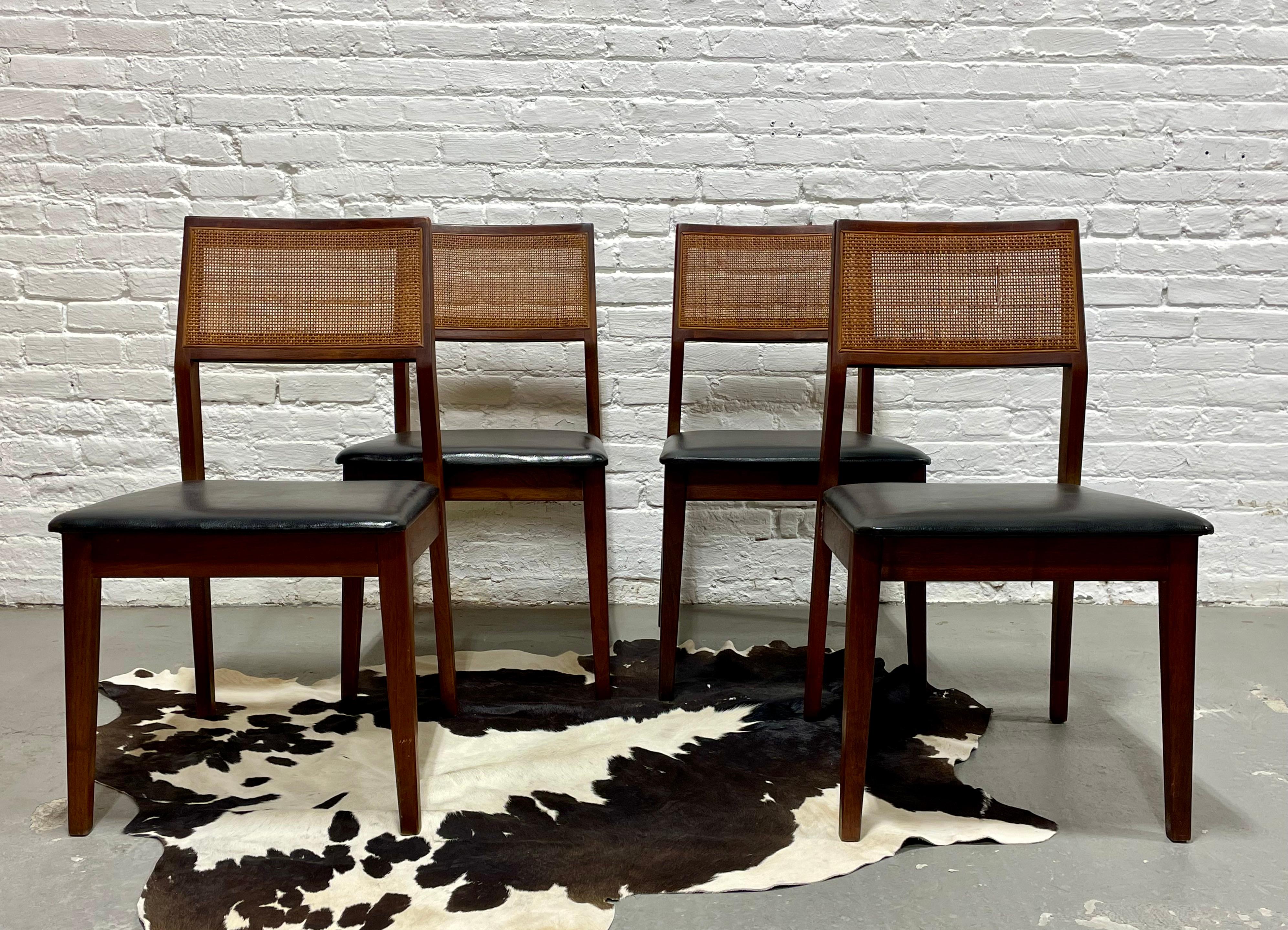 Walnut WALNUT Mid Century Modern CANED Dining CHAIRS, Set of Four For Sale