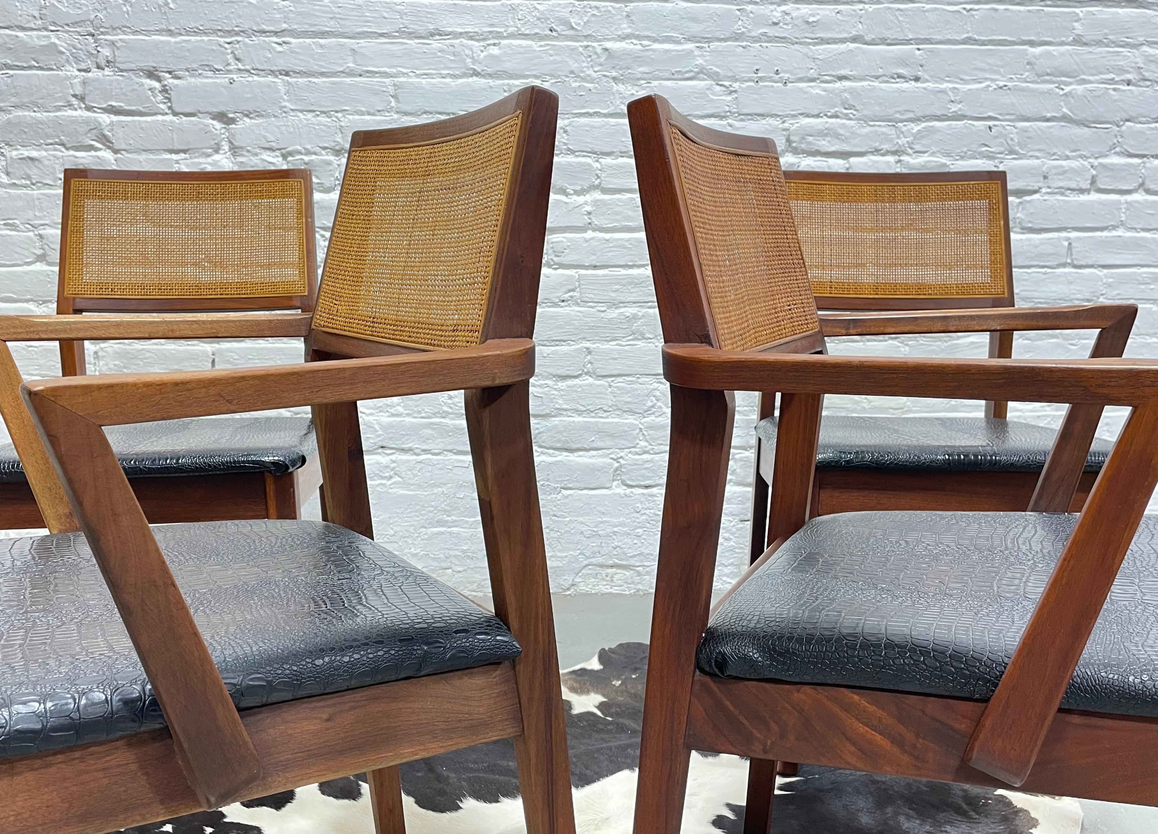 WALNUT Mid Century Modern CANED Dining CHAIRS, Set of Four For Sale 1