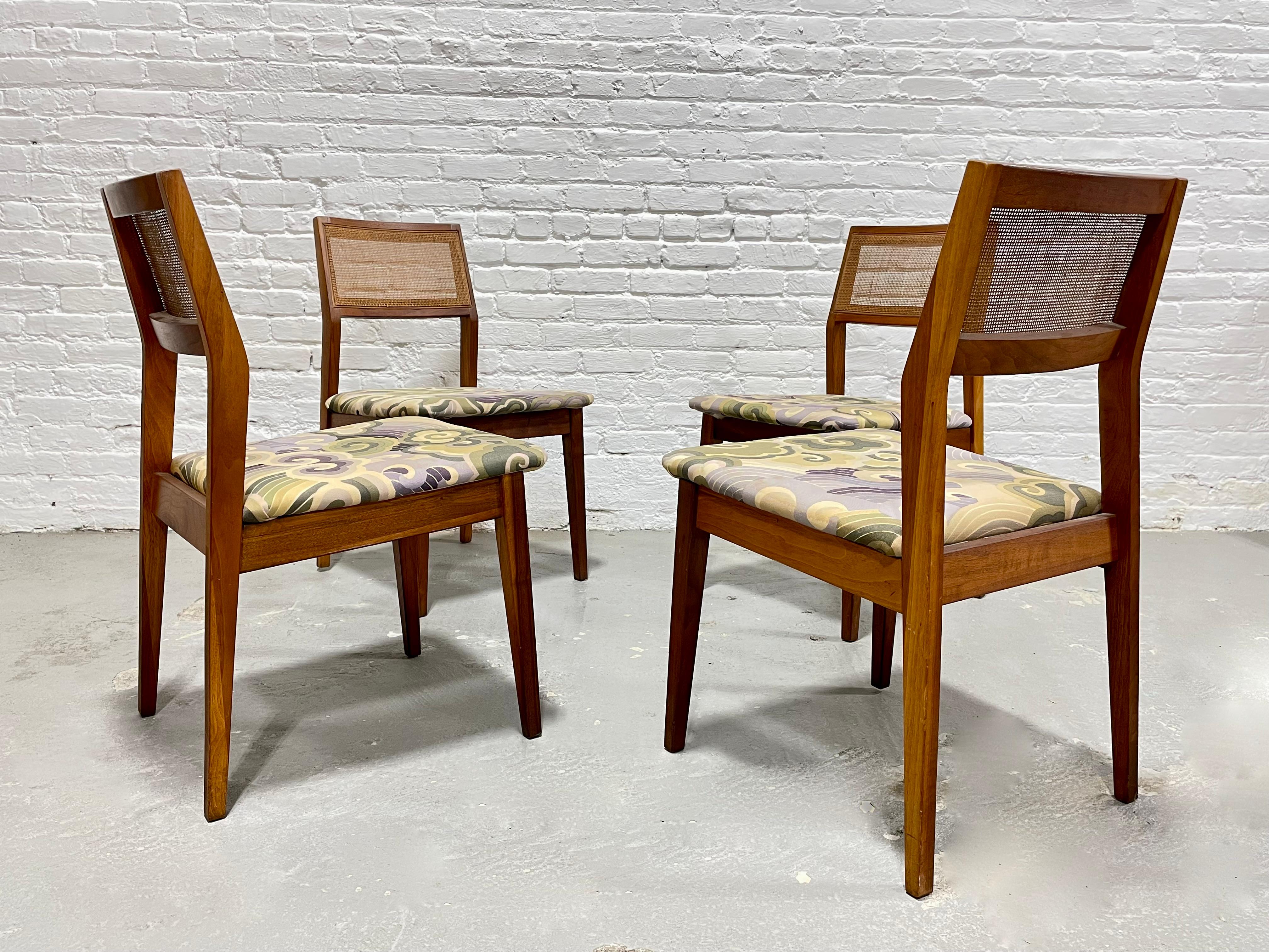 WALNUT Mid Century Modern CANED Dining CHAIRS, Set of Four For Sale 2