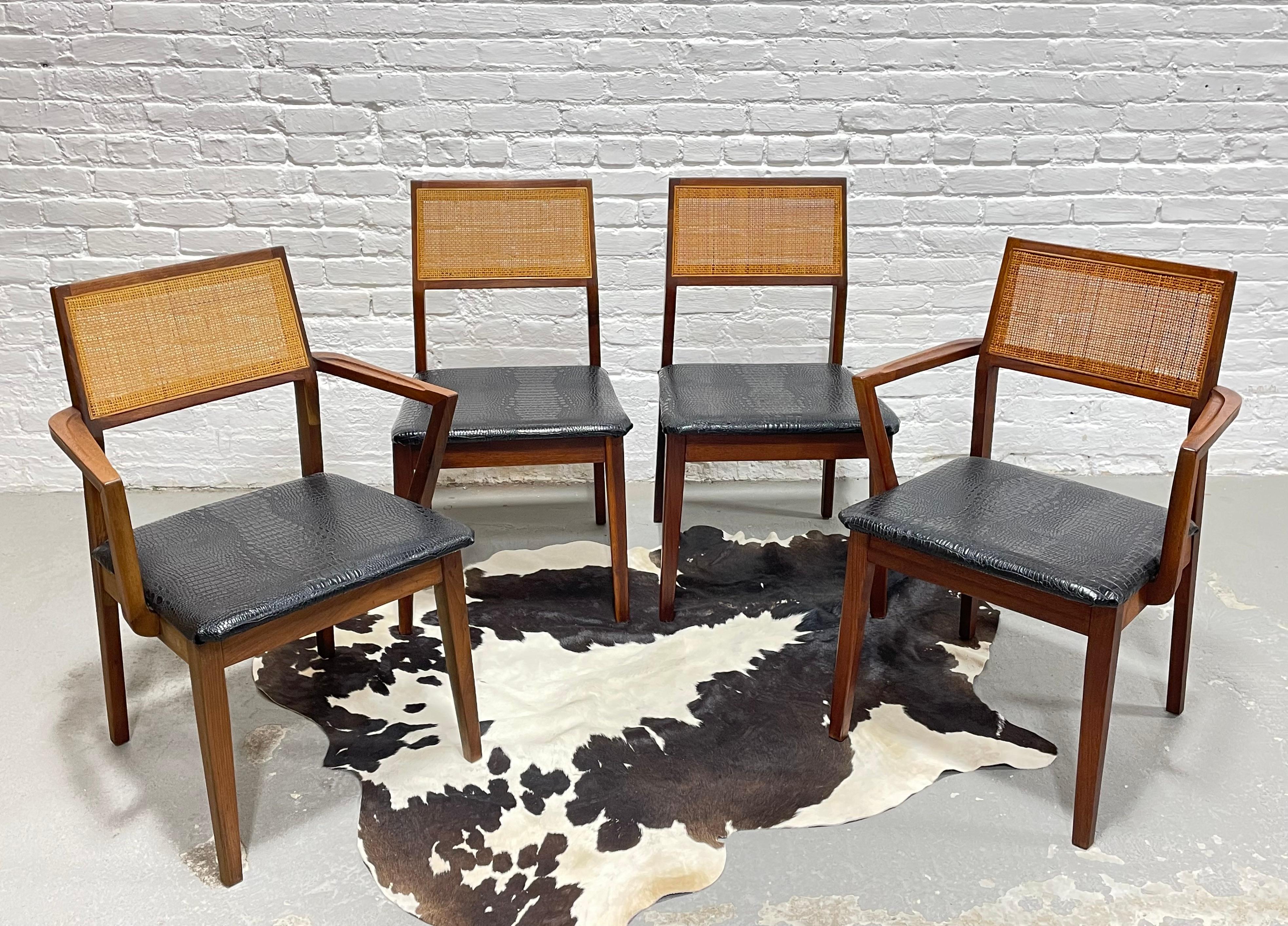 WALNUT Mid Century Modern CANED Dining CHAIRS, Set of Four For Sale 3