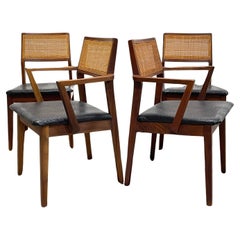 WALNUT Mid Century Modern CANED Dining CHAIRS, Set of Four