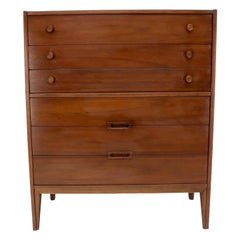 Walnut Mid-Century Modern Five Drawers Dresser Cabinet