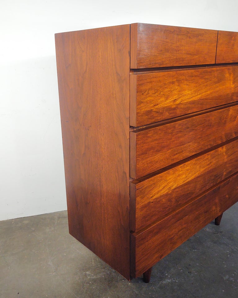 Walnut MidCentury Modern Highboy Dresser by American of Martinsville
