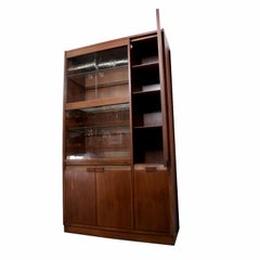Walnut Mid-Century Modern Lighted China Cabinet Hutch