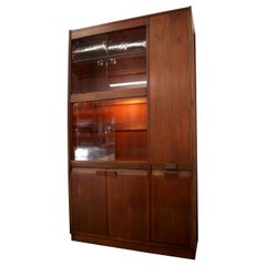 Vintage Walnut Mid-Century Modern Lighted China Cabinet Hutch