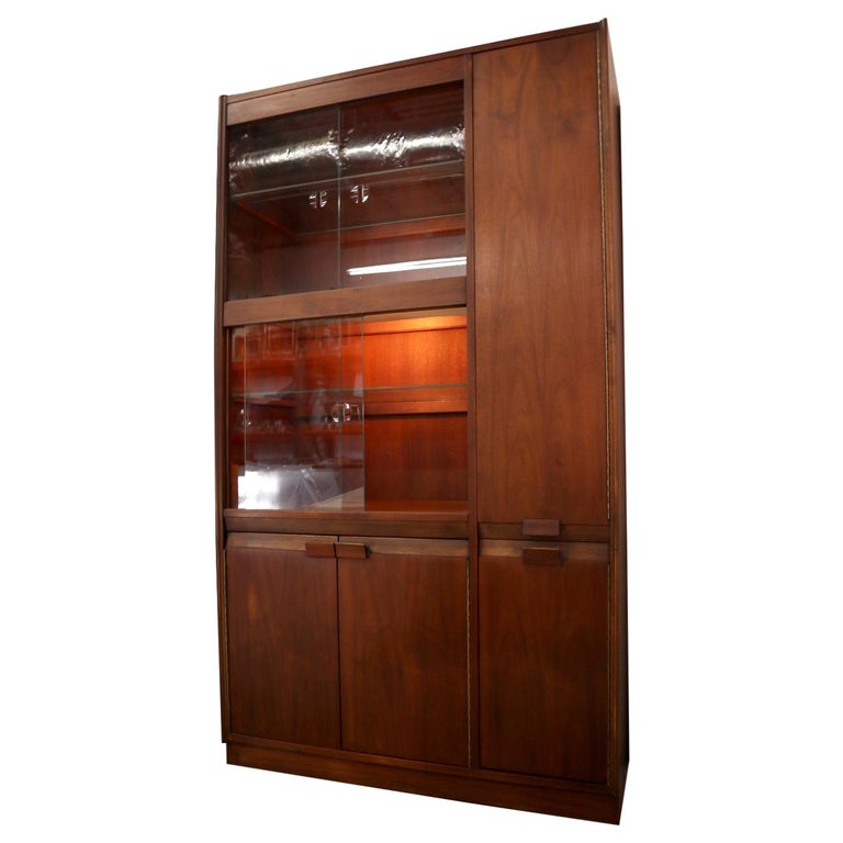 Walnut MidCentury Modern Lighted China Hutch at 1stDibs