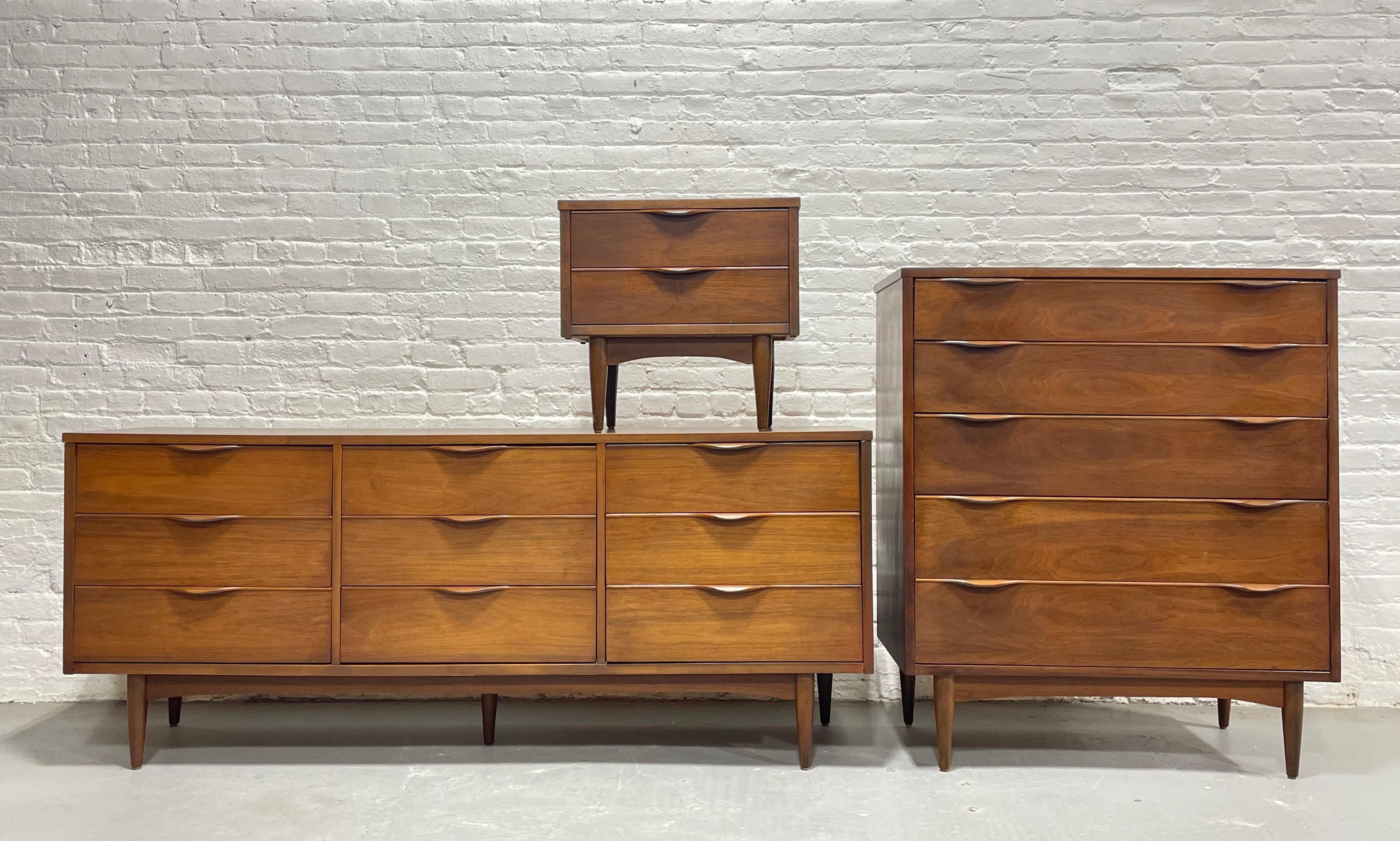 Mid-20th Century Walnut Mid Century MODERN Sculpted BEDROOM SET, c. 1960's