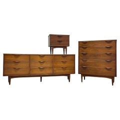 Walnut Mid Century MODERN Sculpted BEDROOM SET, c. 1960's