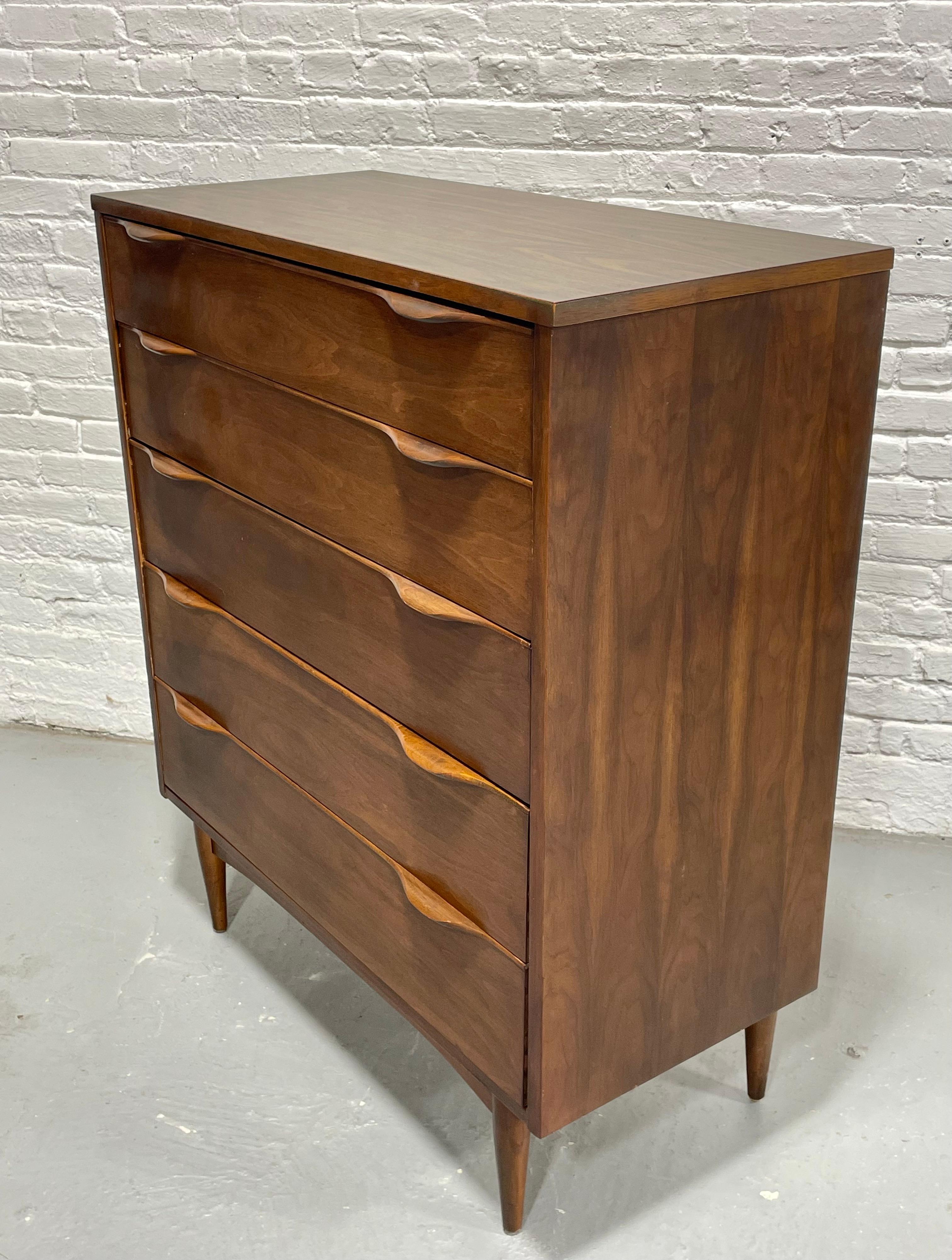 Walnut Mid Century MODERN Sculpted Tall DRESSER / HIGHBOY, c. 1960's 5