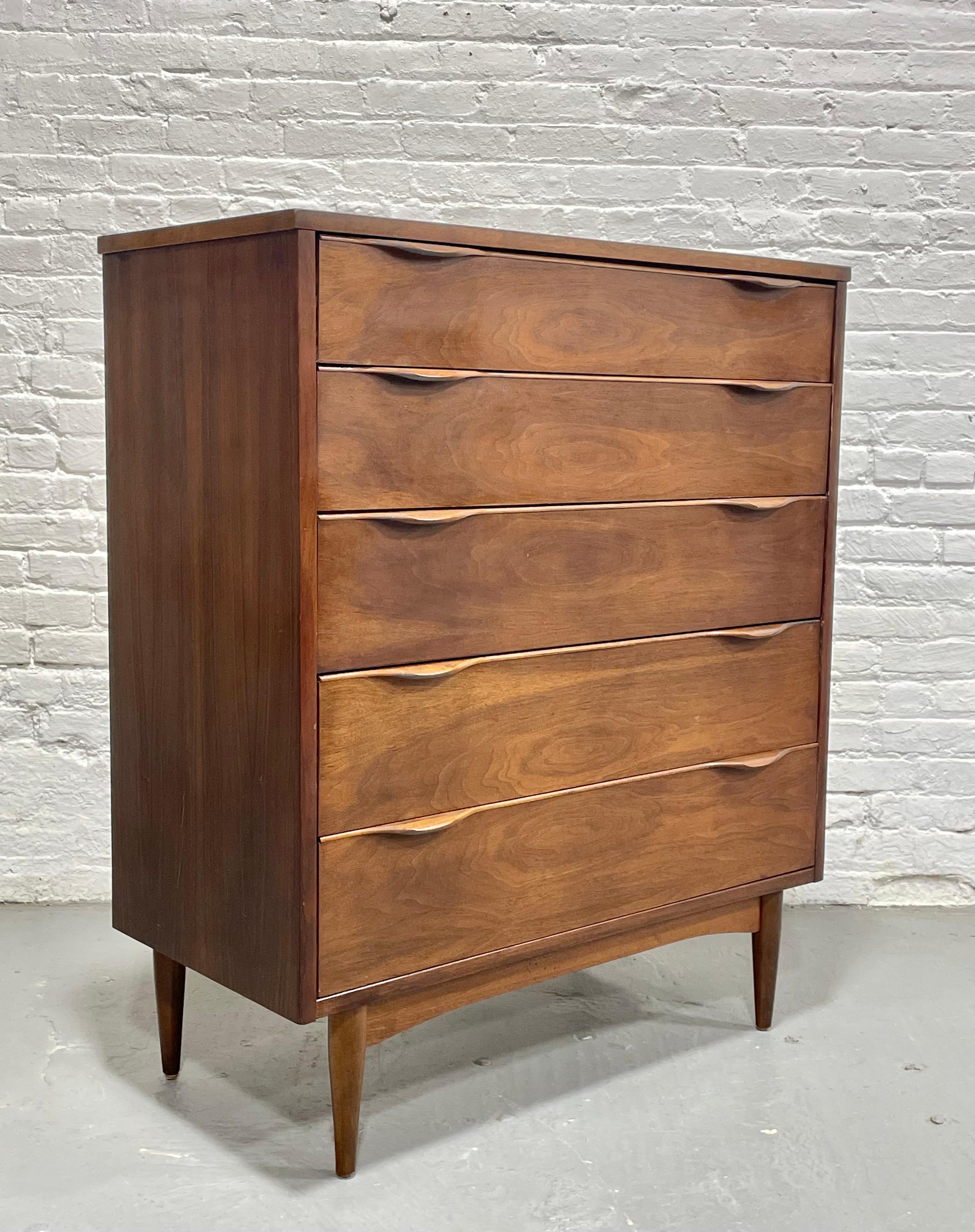 Mid-Century Modern Walnut Mid Century MODERN Sculpted Tall DRESSER / HIGHBOY, c. 1960's