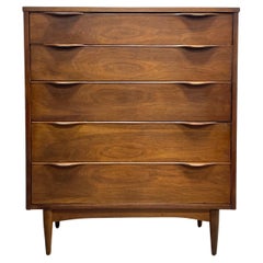 Walnut Mid Century MODERN Sculpted Tall DRESSER / HIGHBOY, c. 1960's