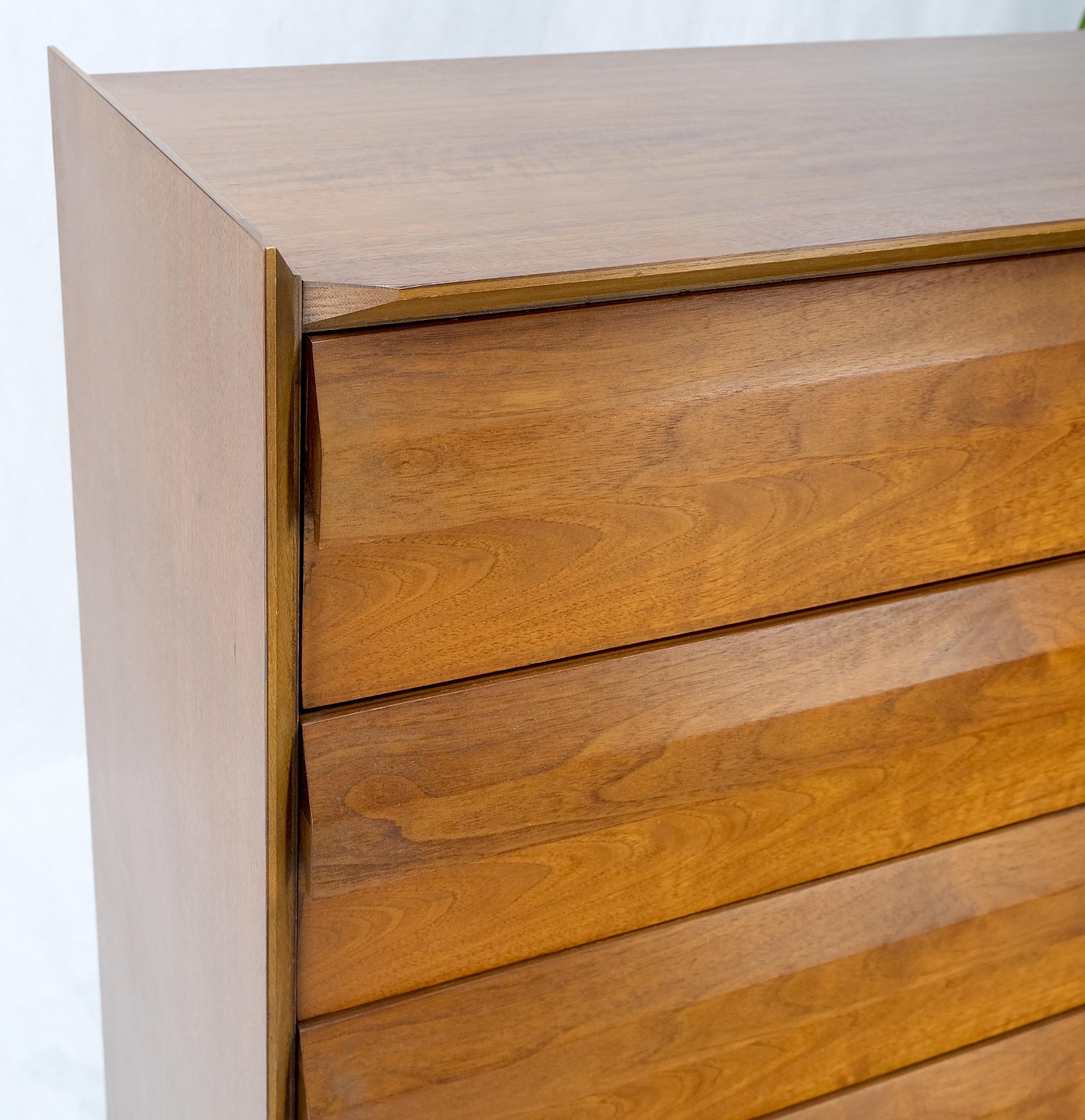 American Walnut Mid-Century Modern Sculptural 5 Drawer High Chest Dresser Mint! For Sale