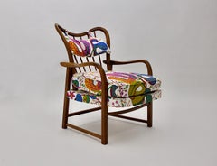 Walnut Mid Century Modern Vintage Lounge Chair Josef Frank Fabric Oswald Härdtl