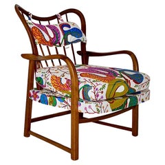Walnut Mid Century Modern Vintage Lounge Chair Josef Frank Fabric Oswald Härdtl