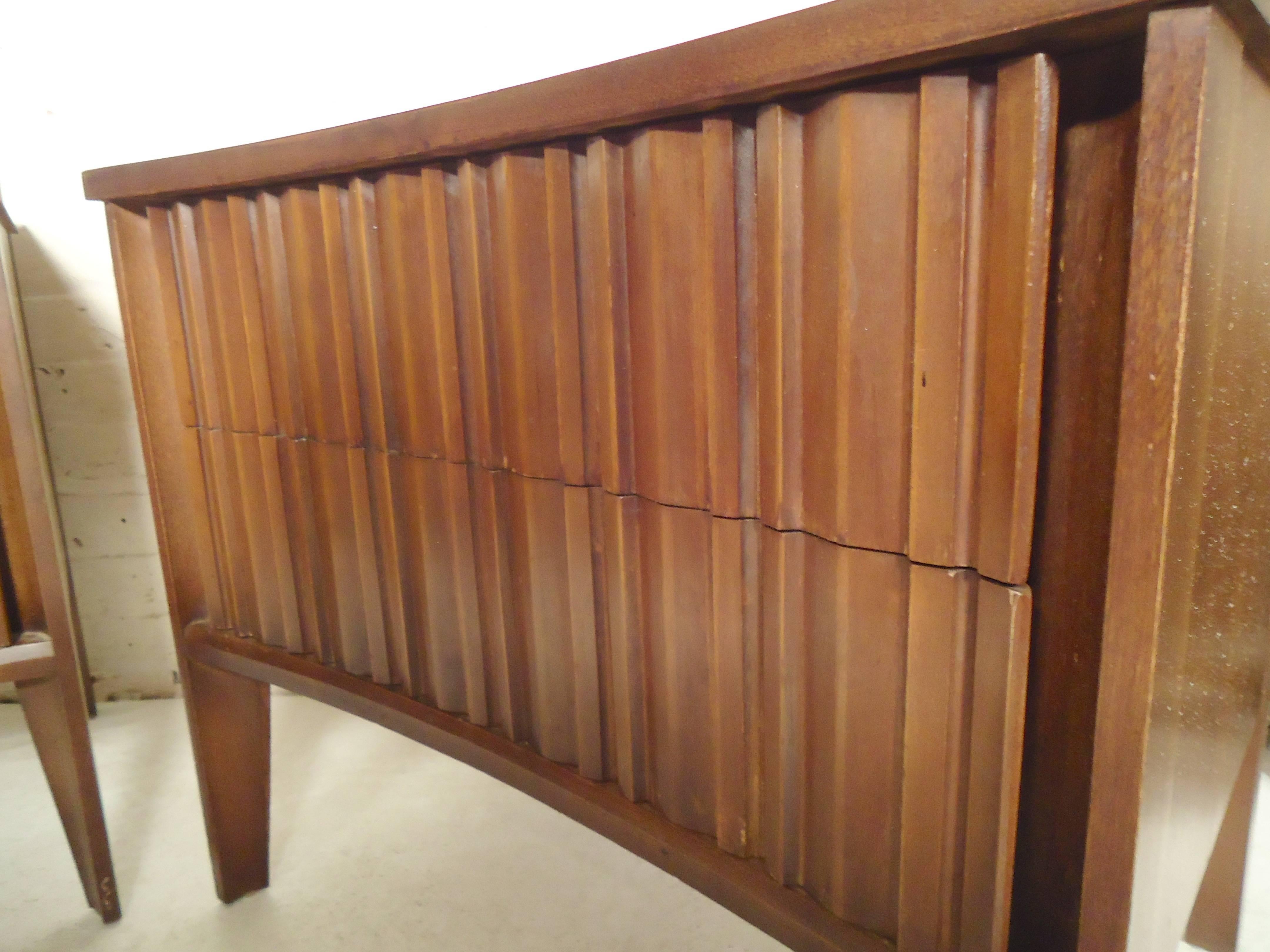 Mid-Century Modern Walnut Midcentury Nightstands with Curved Front