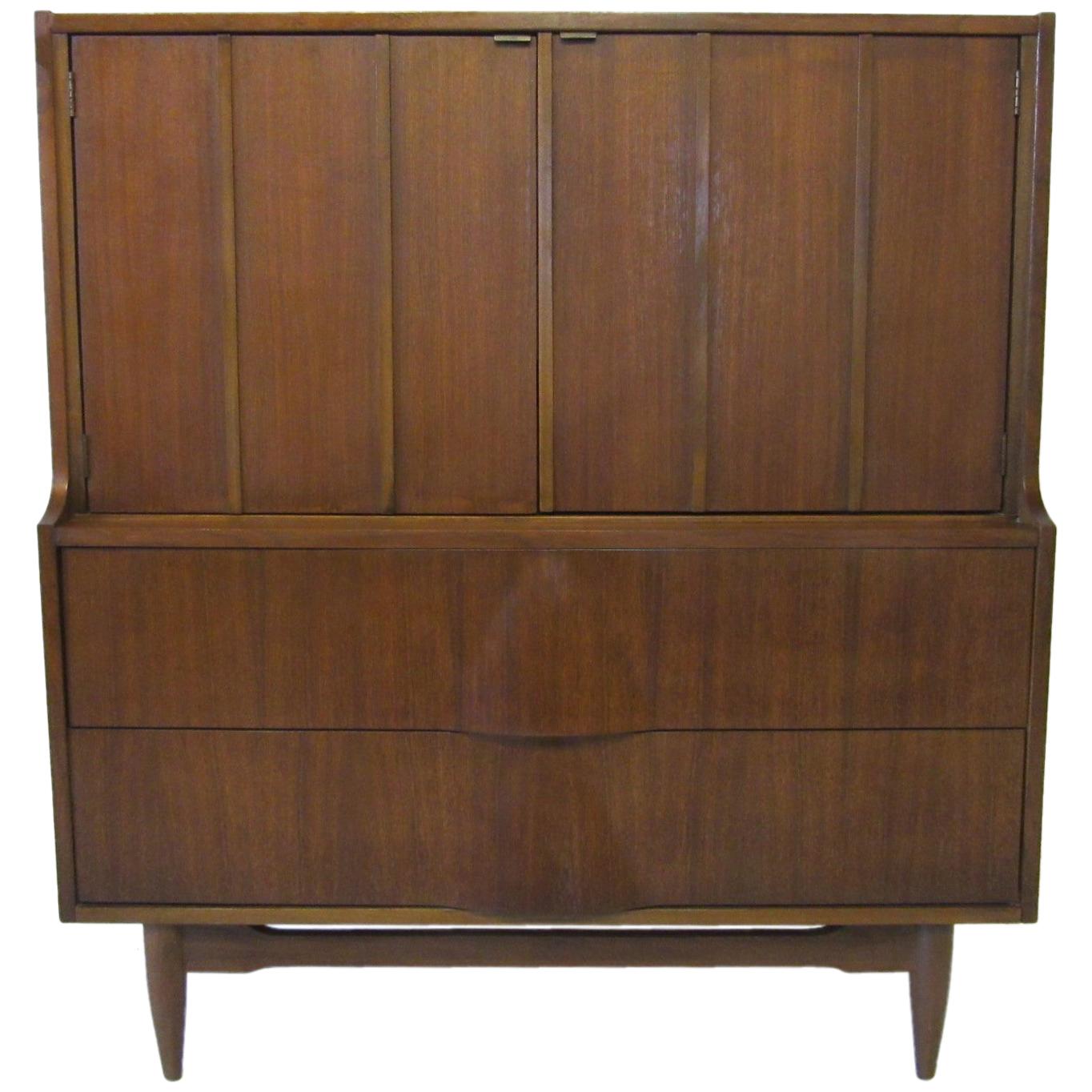 Walnut Midcentury Sculptural Tall Chest  