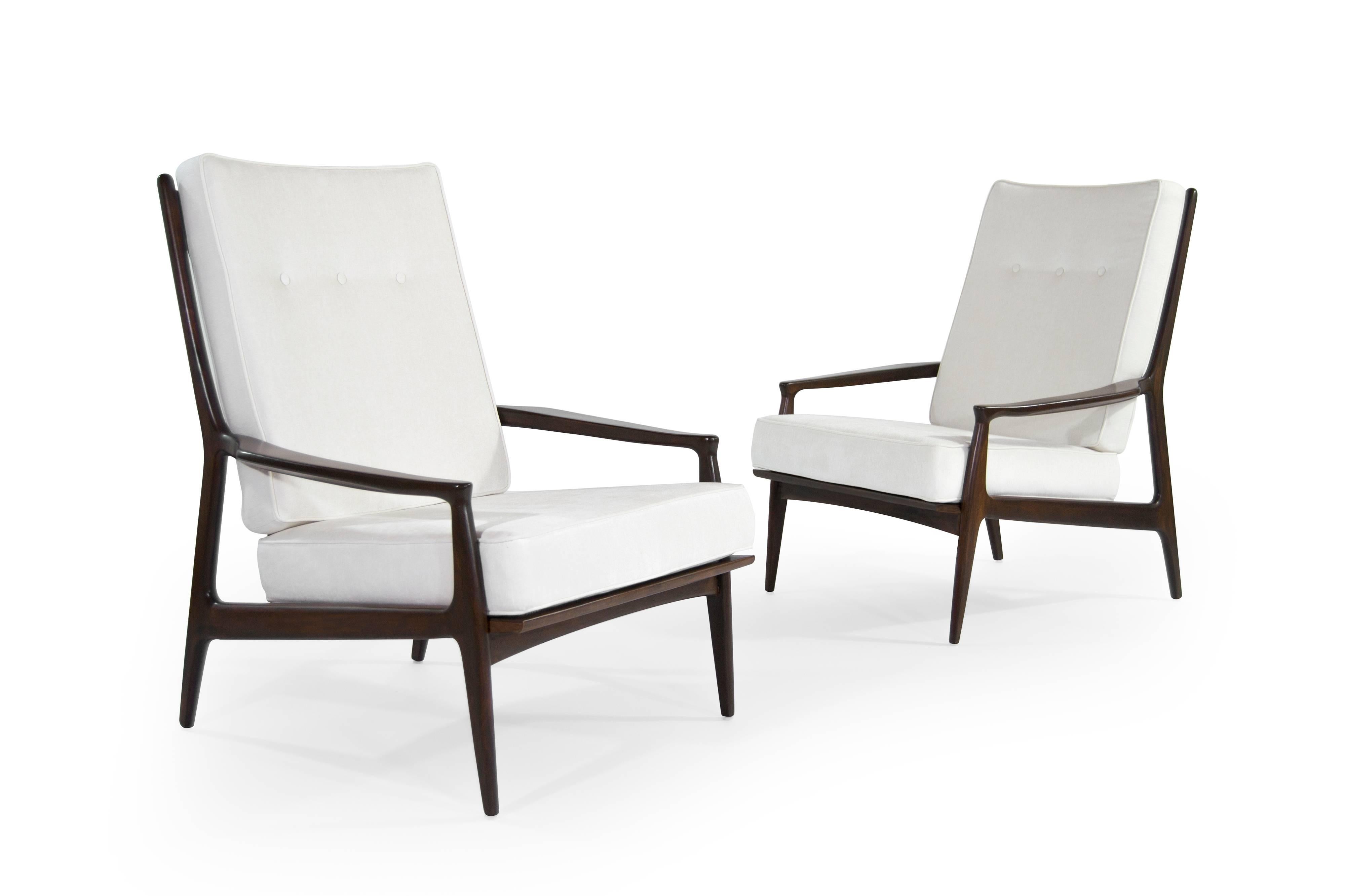 American Walnut Milo Baughman, Archie Lounge Chairs, 1950s