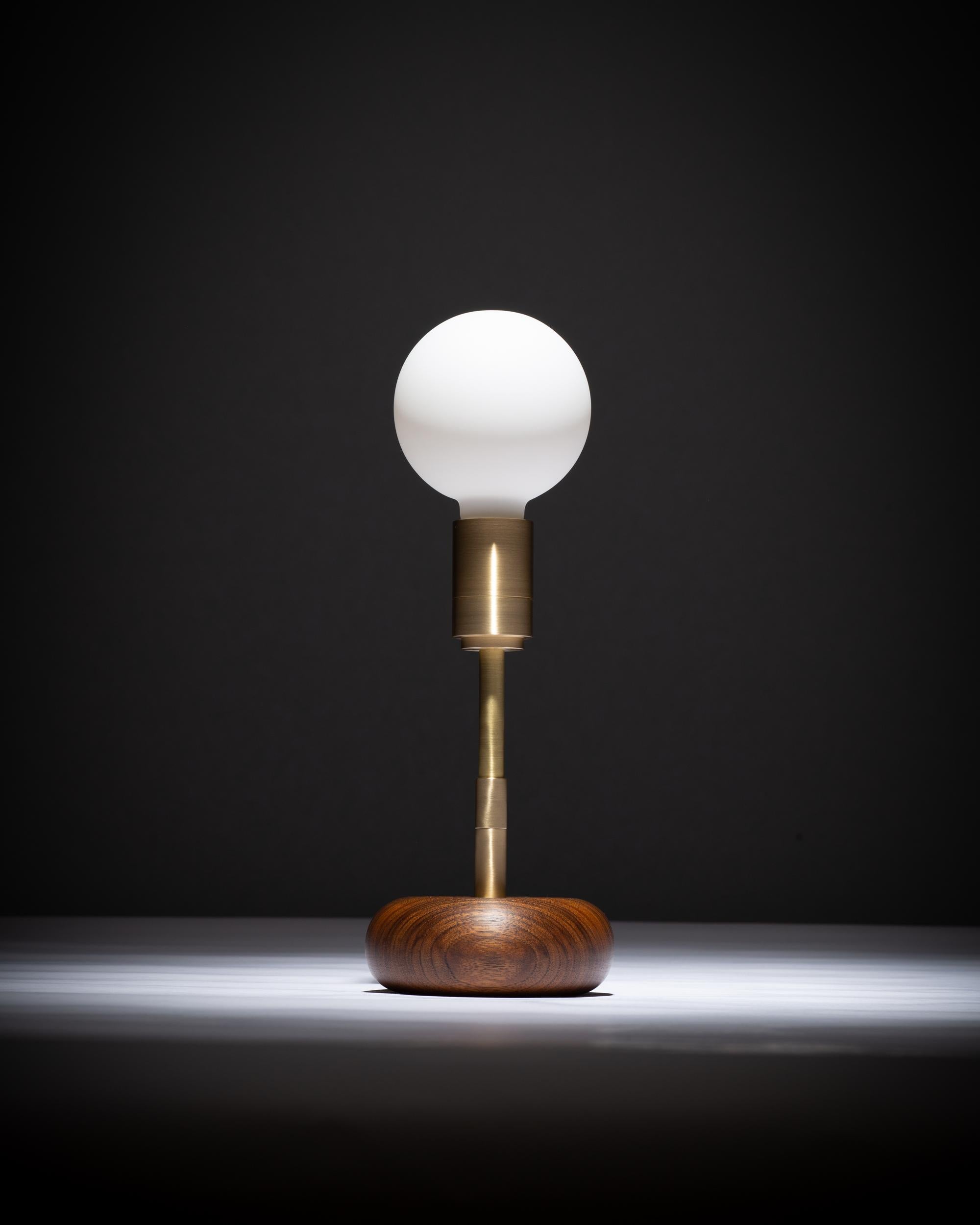 Modern Walnut Mini Pebble Disc Sphere Table Lamp by Lights of London For Sale