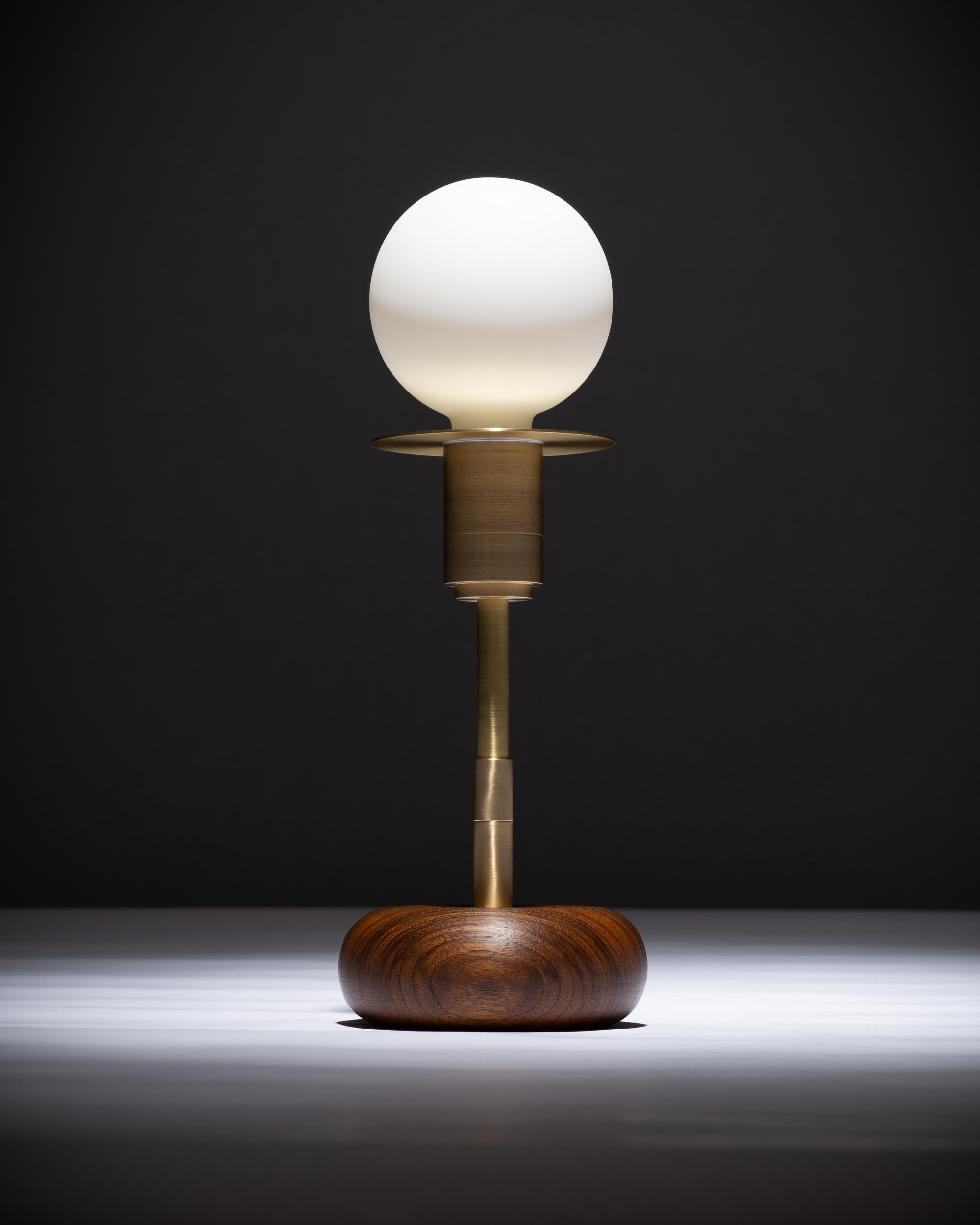Oiled Walnut Mini Pebble Disc Sphere Table Lamp by Lights of London For Sale