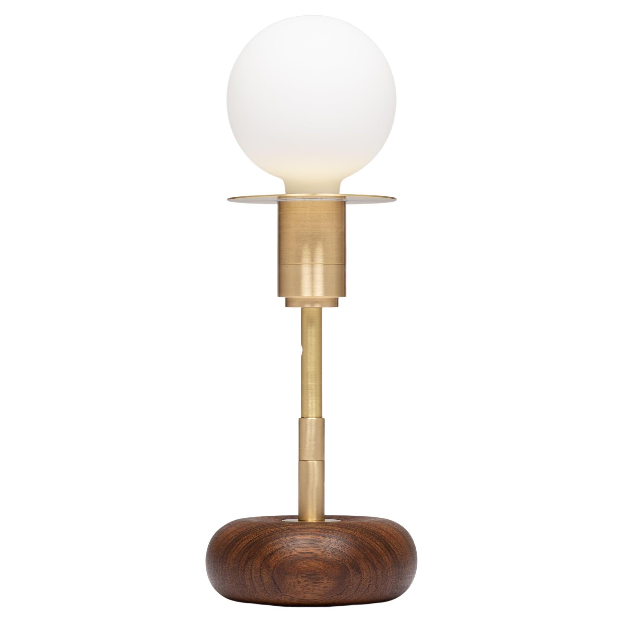 Walnut Mini Pebble Disc Sphere Table Lamp by Lights of London For Sale