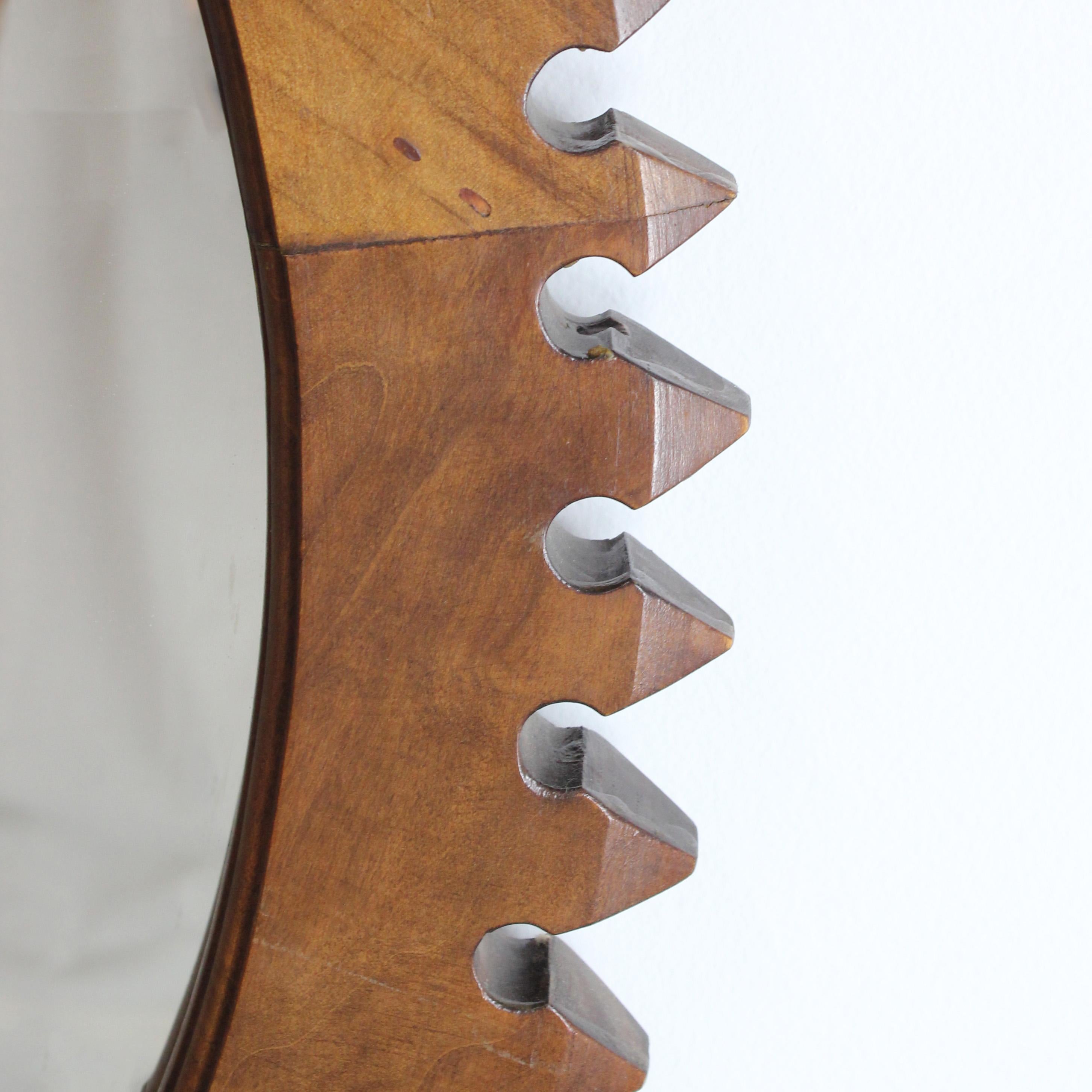 American Walnut mirror with prismatic melon profile - c. 1965 For Sale