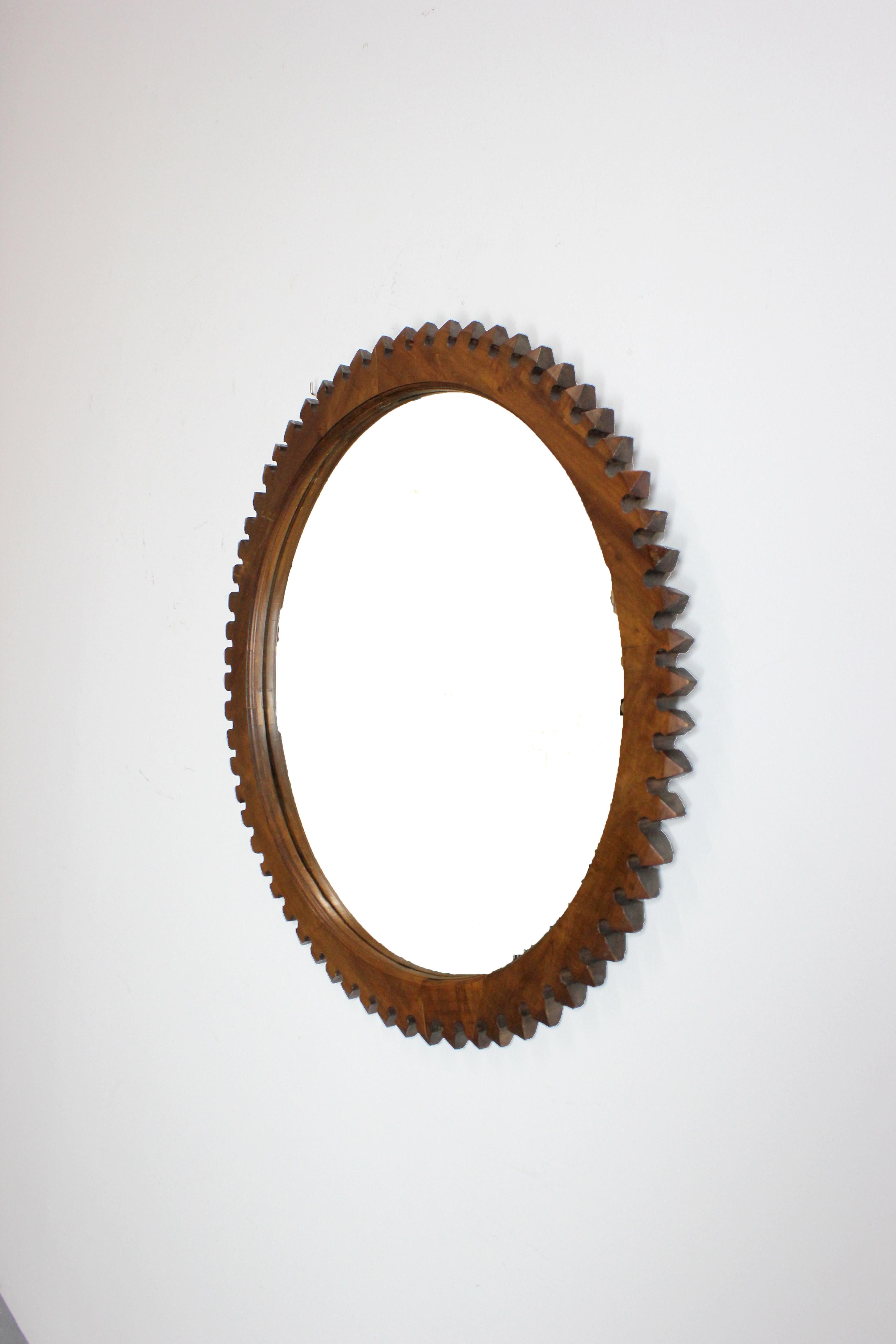 Mid-20th Century Walnut mirror with prismatic melon profile - c. 1965 For Sale