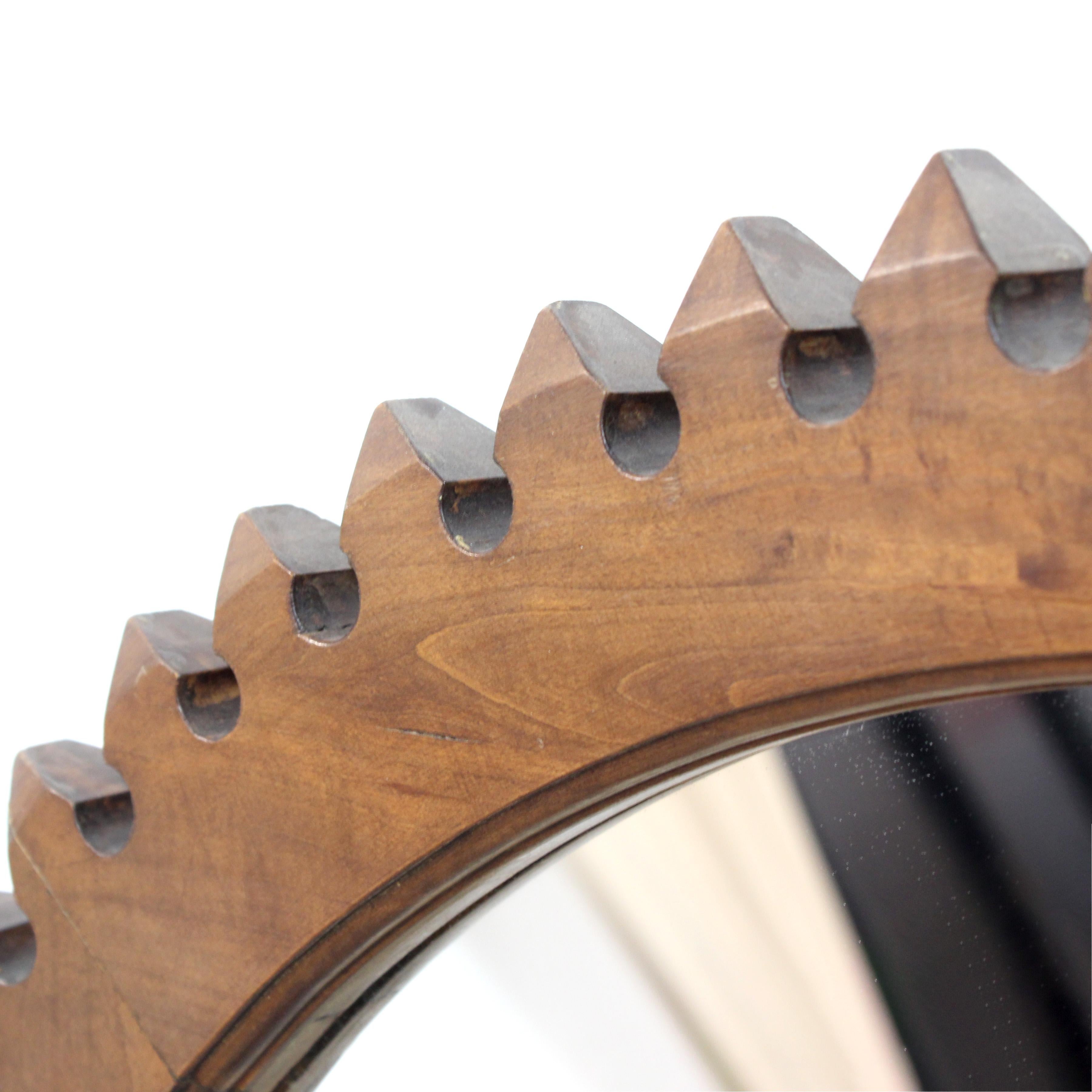 Walnut mirror with prismatic melon profile - c. 1965 For Sale 1