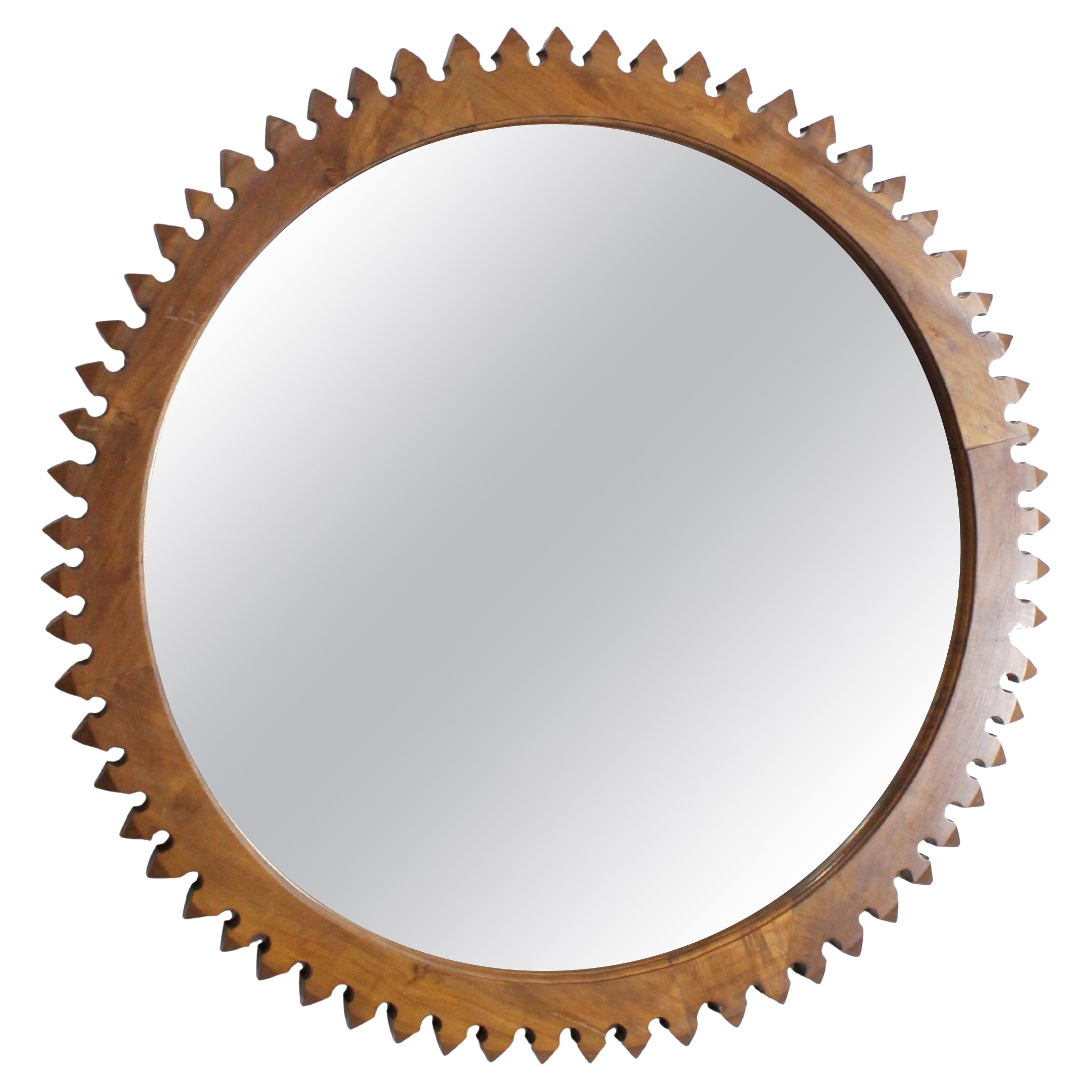 Walnut mirror with prismatic melon profile - c. 1965 For Sale