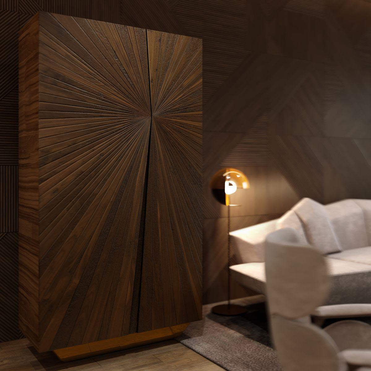 Moderner Schrank aus Nussbaumholz, glänzendes Interieur, handgefertigt, einzigartige Holzarbeit (21. Jahrhundert und zeitgenössisch) im Angebot