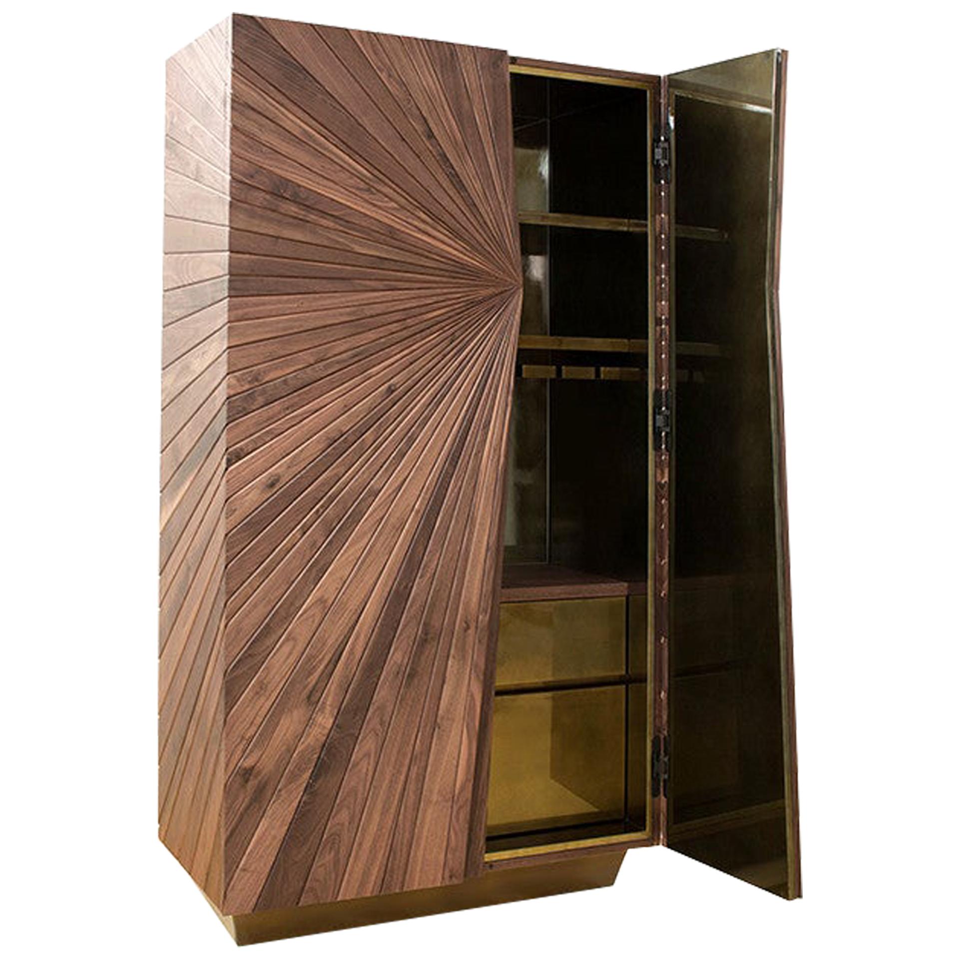 Walnut Modern Cabinet, Shinning Interior, Handmade, Unique Woodwork