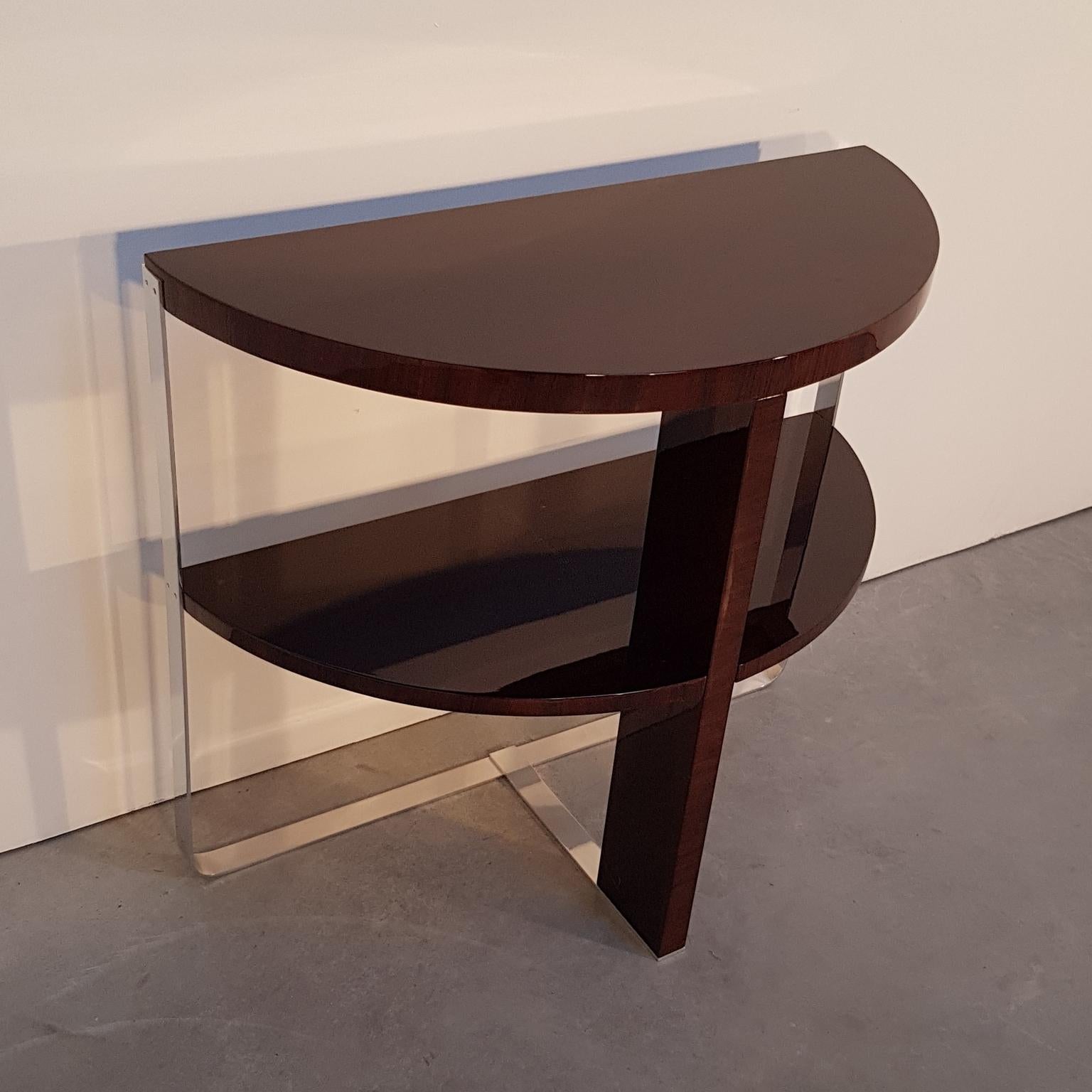 Walnut Modern Half-Circle Shaped Console on Nickel-Plated Legs, France, 1980s In Good Condition For Sale In Budapest, Budapest