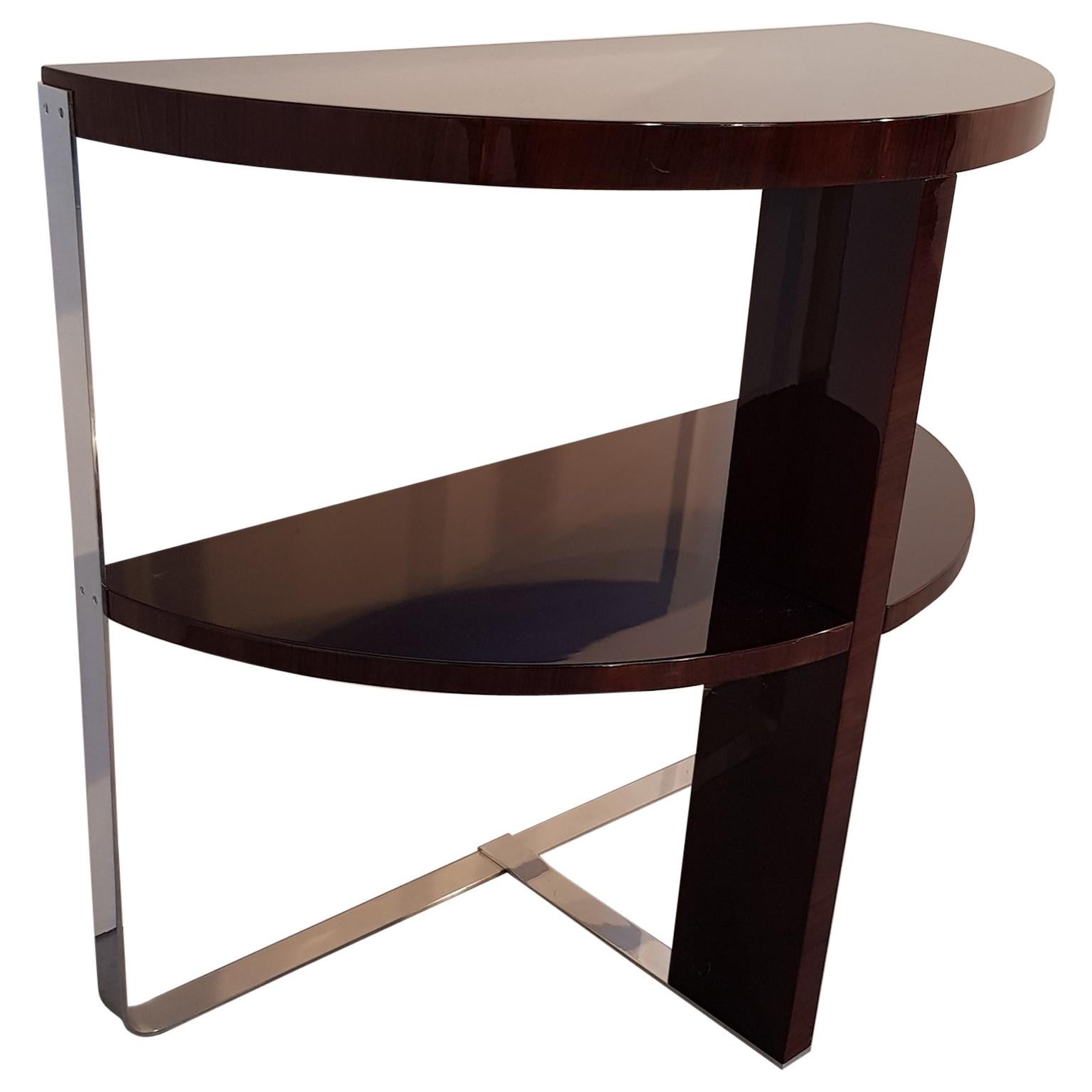 Walnut Modern Half-Circle Shaped Console on Nickel-Plated Legs, France, 1980s For Sale