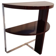 Vintage Walnut Modern Half-Circle Shaped Console on Nickel-Plated Legs, France, 1980s
