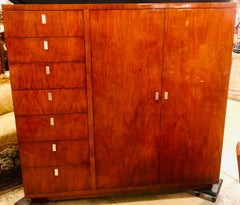 Walnut Modern Hollywood Armoire Linen Press Entertainment Unit Labeled