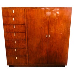 Walnut Modern Hollywood Armoire Linen Press Entertainment Unit Labeled
