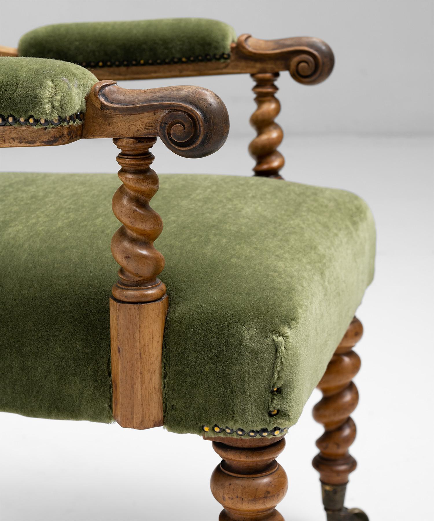 Walnut & Mohair Desk Chair by Hindley & Sons, England circa 1830 5