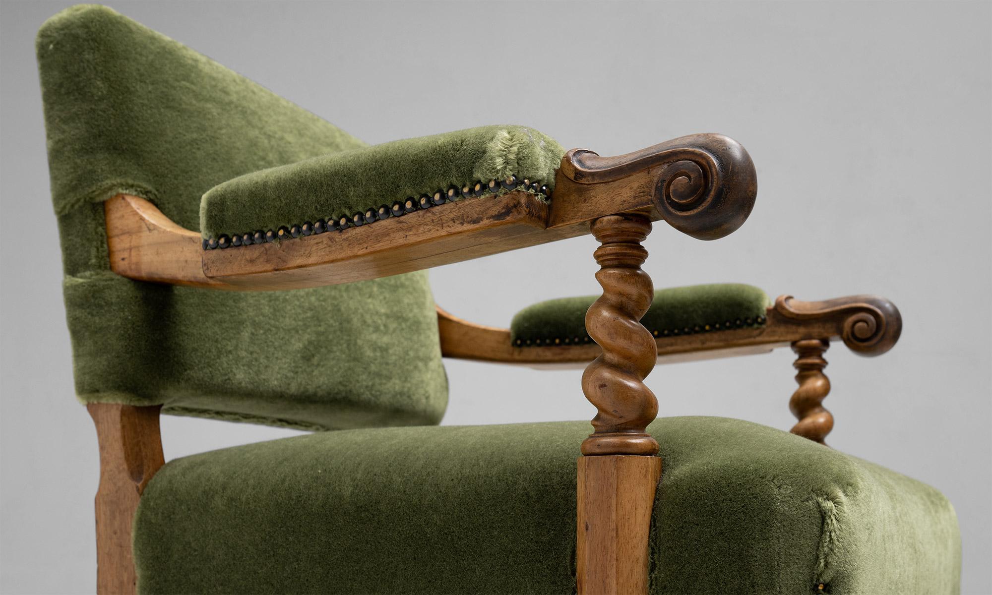 English Walnut & Mohair Desk Chair by Hindley & Sons, England circa 1830