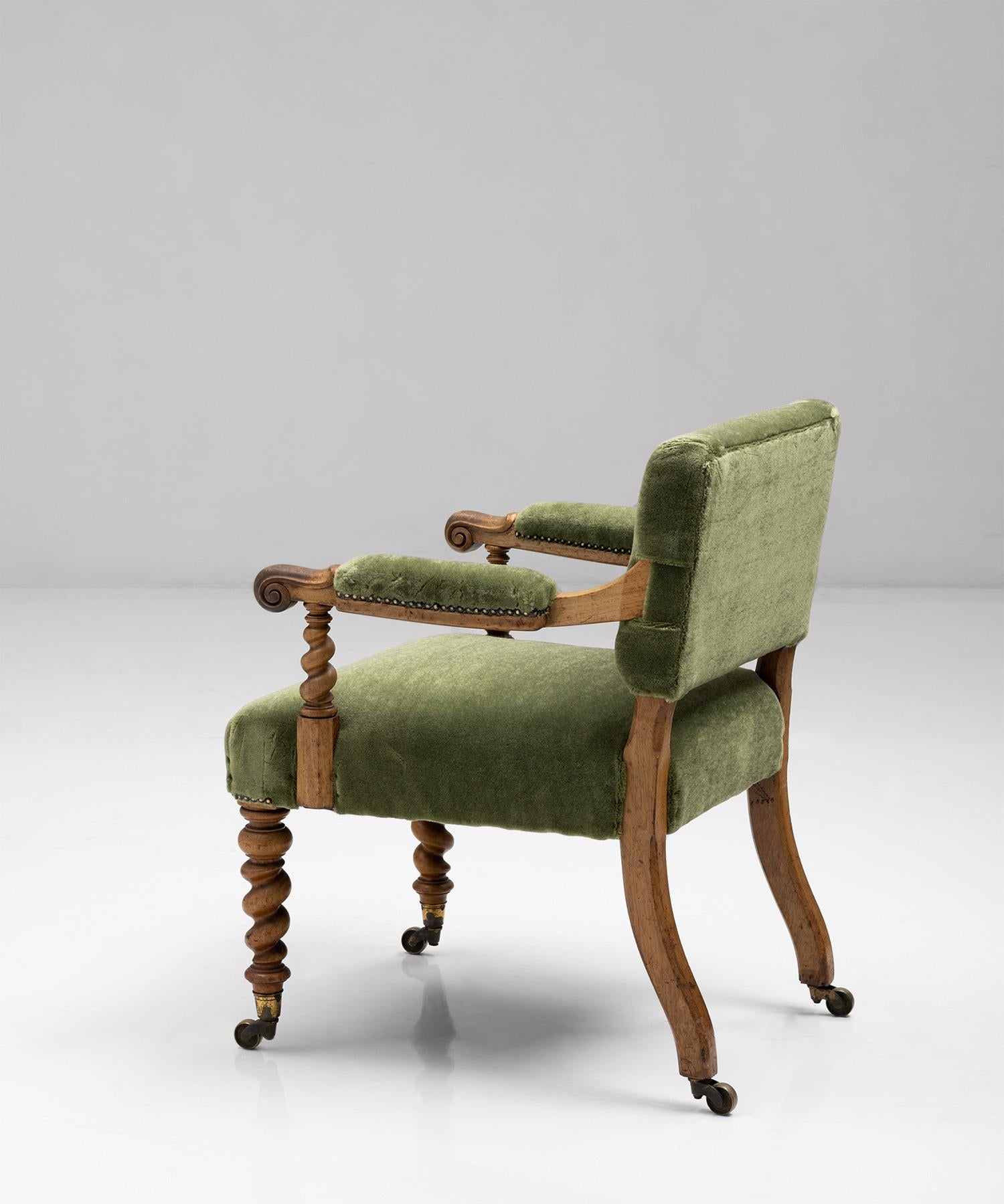 Mid-19th Century Walnut & Mohair Desk Chair by Hindley & Sons, England circa 1830