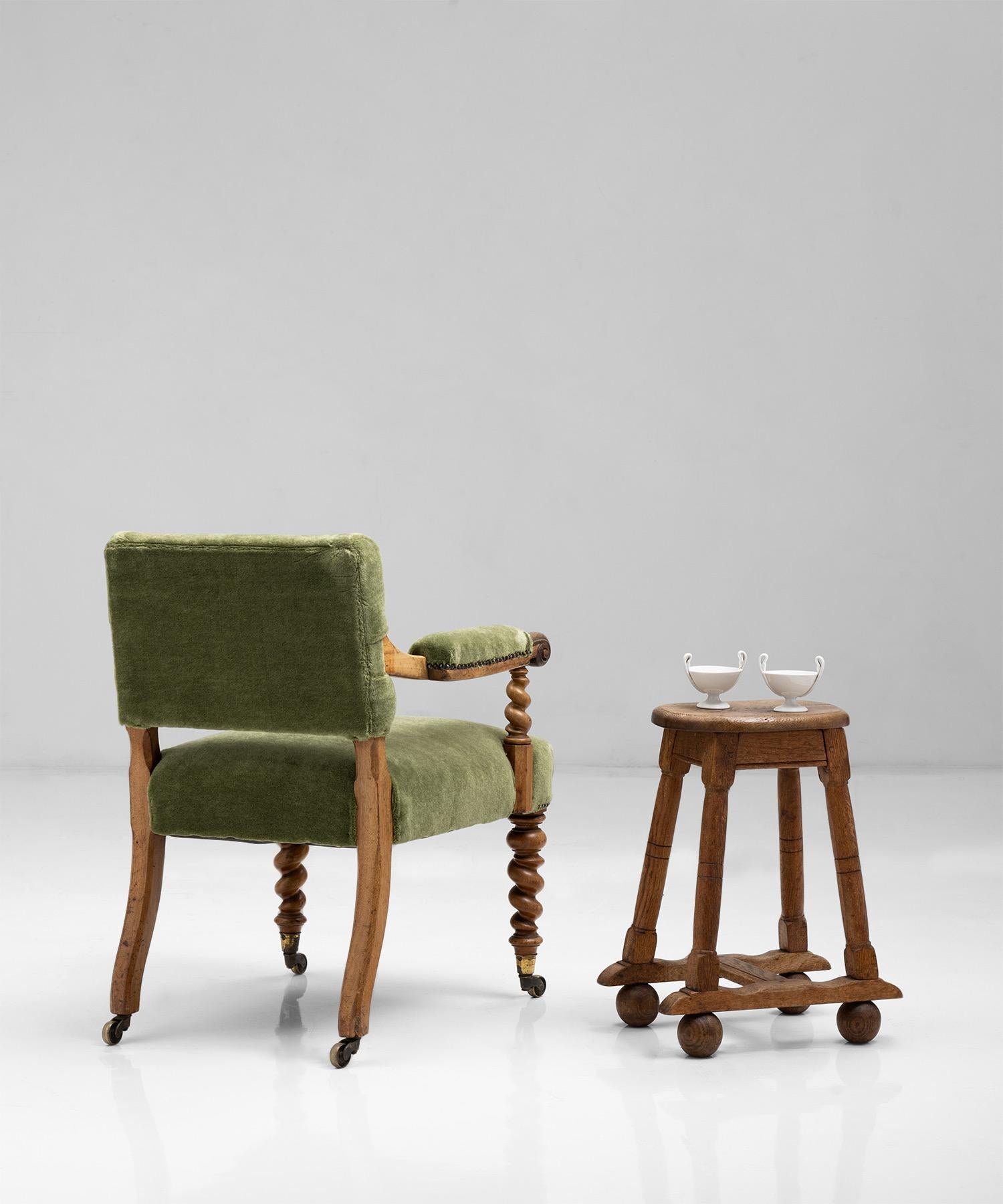 Walnut & Mohair Desk Chair by Hindley & Sons, England circa 1830 1